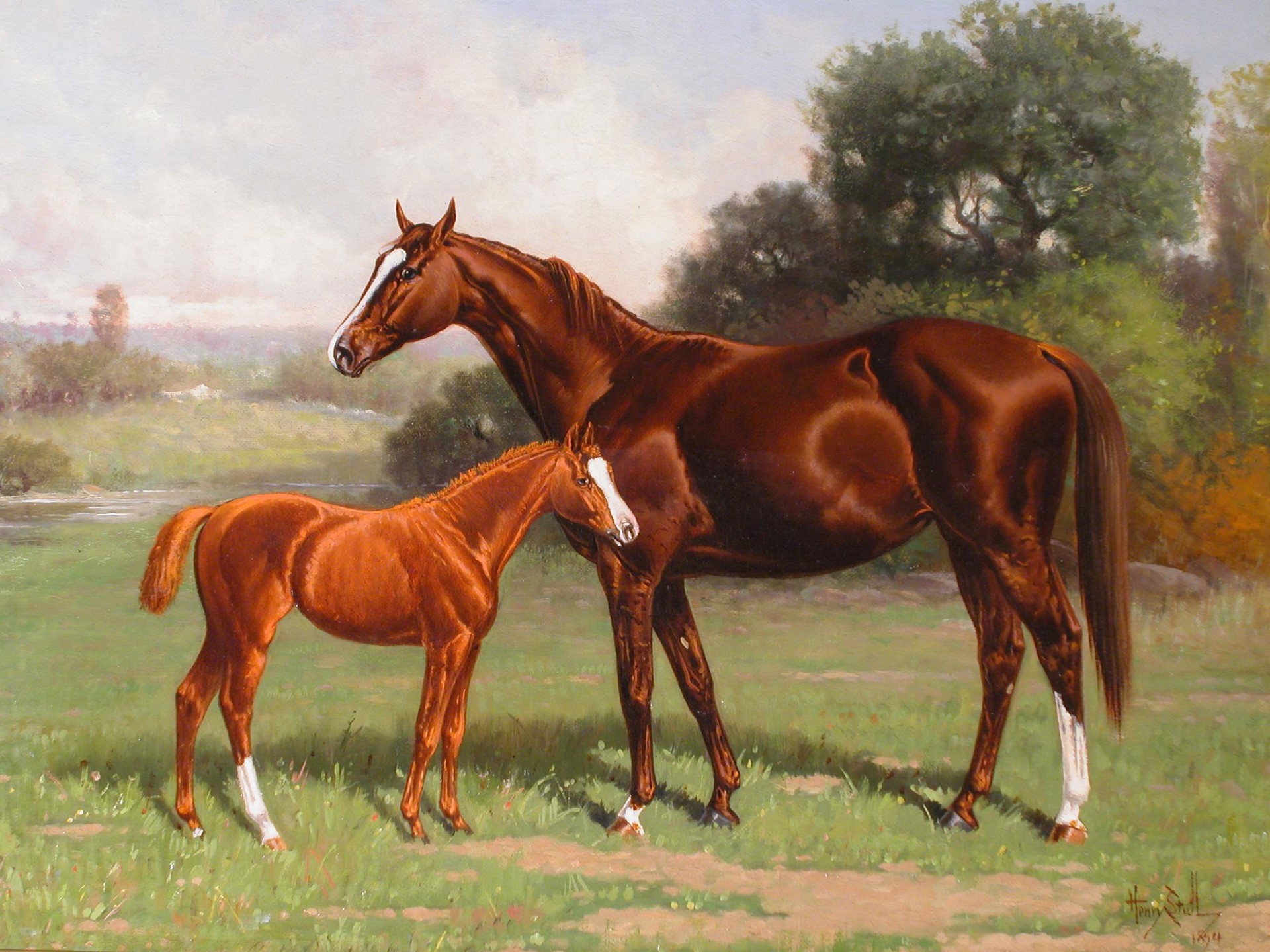 Mare and Foal: Castalia with Her Foal by Uncas by Henry Stull