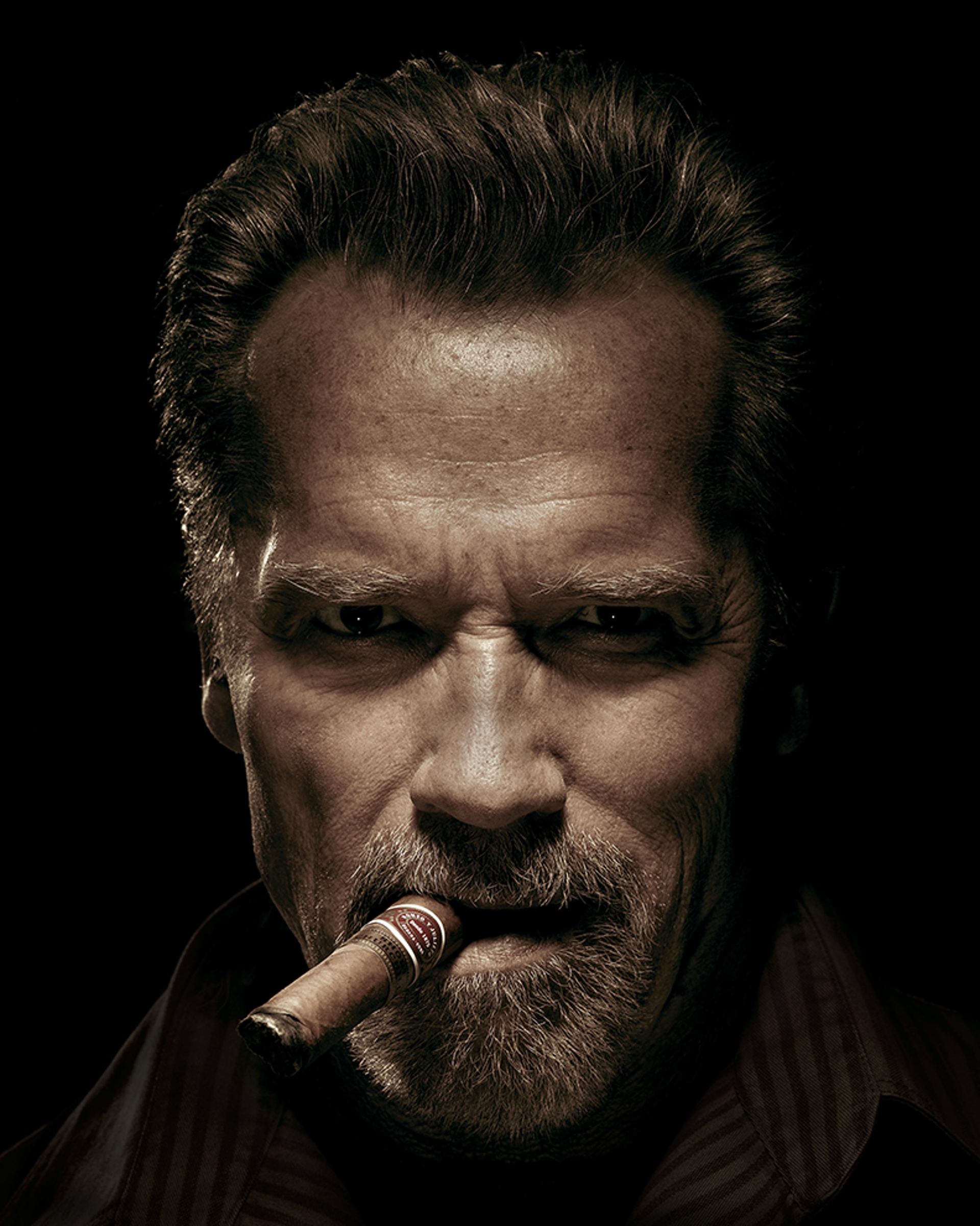 12014 Arnold Schwarzenegger with Cigar Sepia by Timothy White