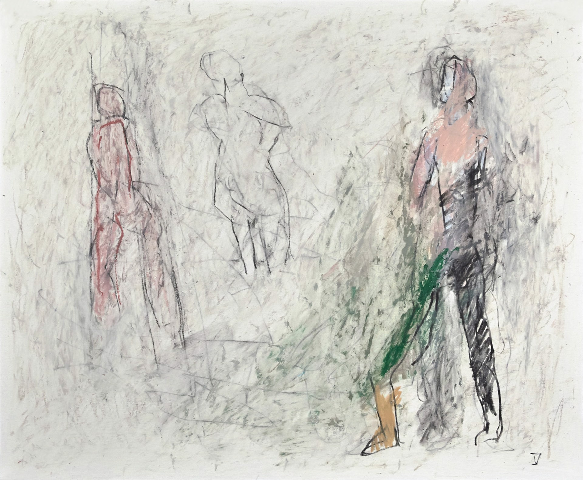 Drawings from Mt Gretna: 3 Figures with Green and Pink by Thaddeus Radell