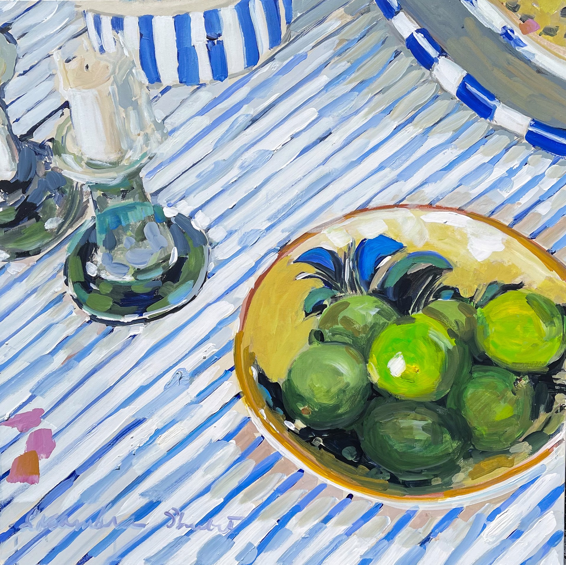 Blue White Stripes and Limes by Laura Lacambra Shubert