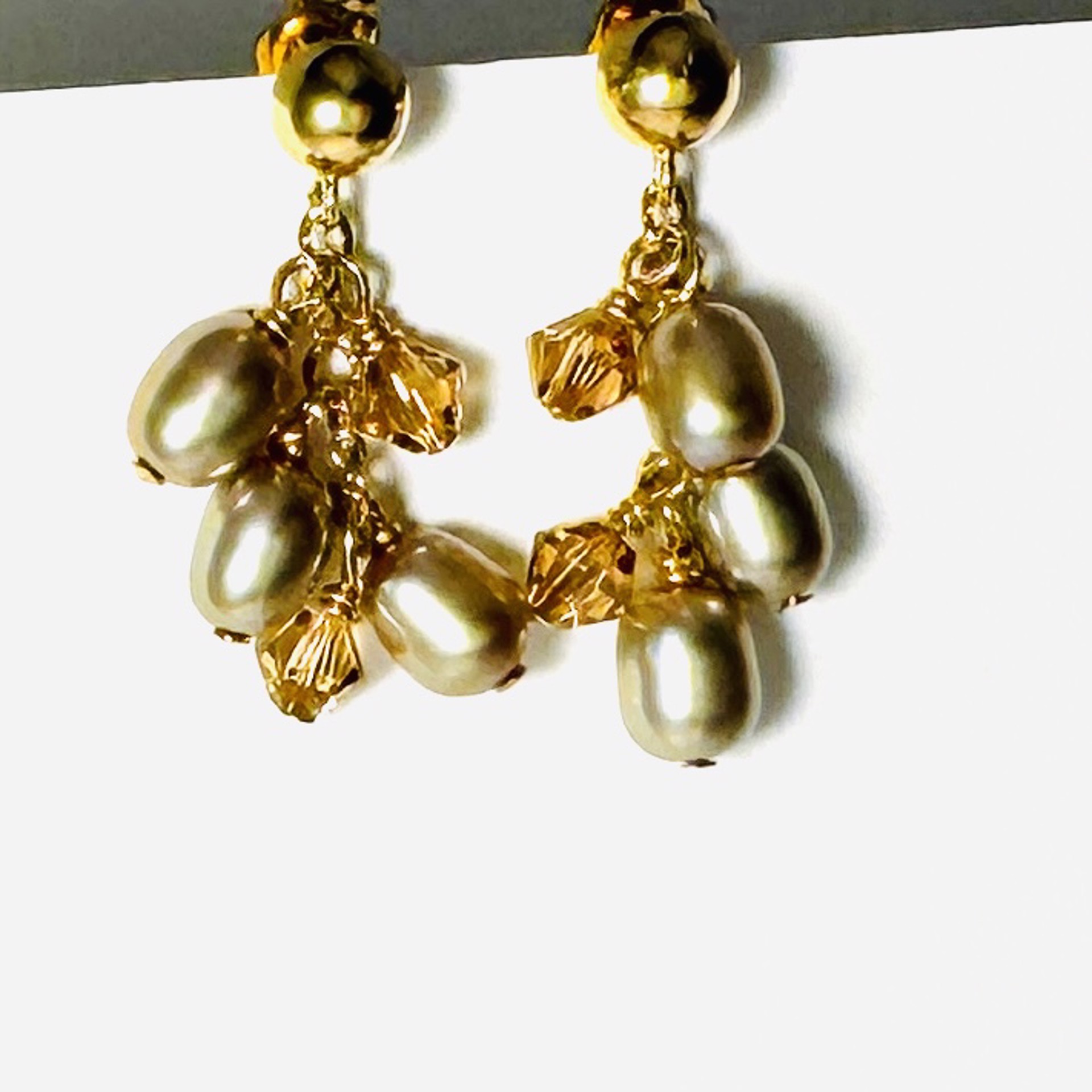 Gold Pearl, Amber Crystal, GF Post Earrings LR24-30 by Legare Riano