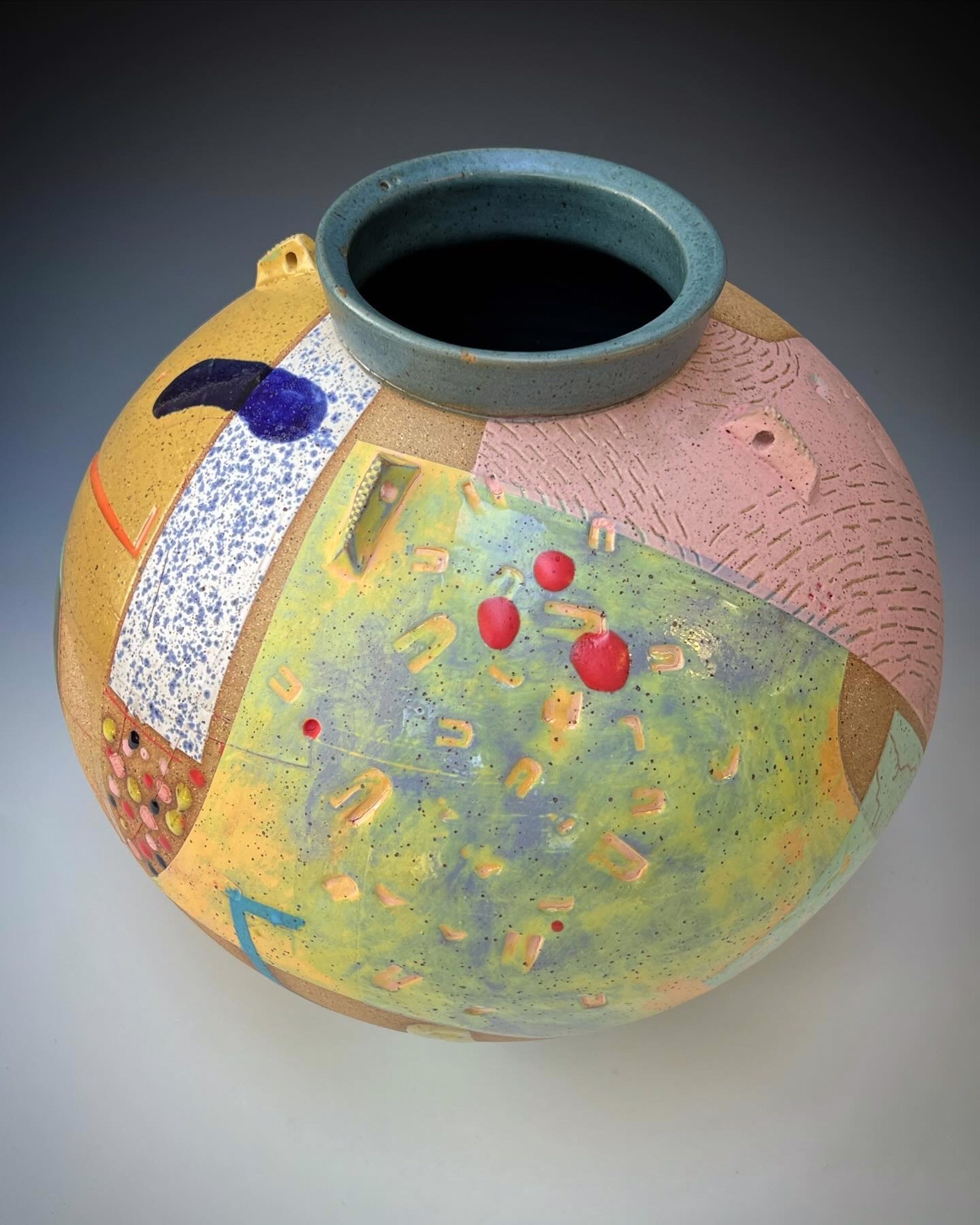 Moon Vase w/3 Dots and Red Squares by Steve Kelly