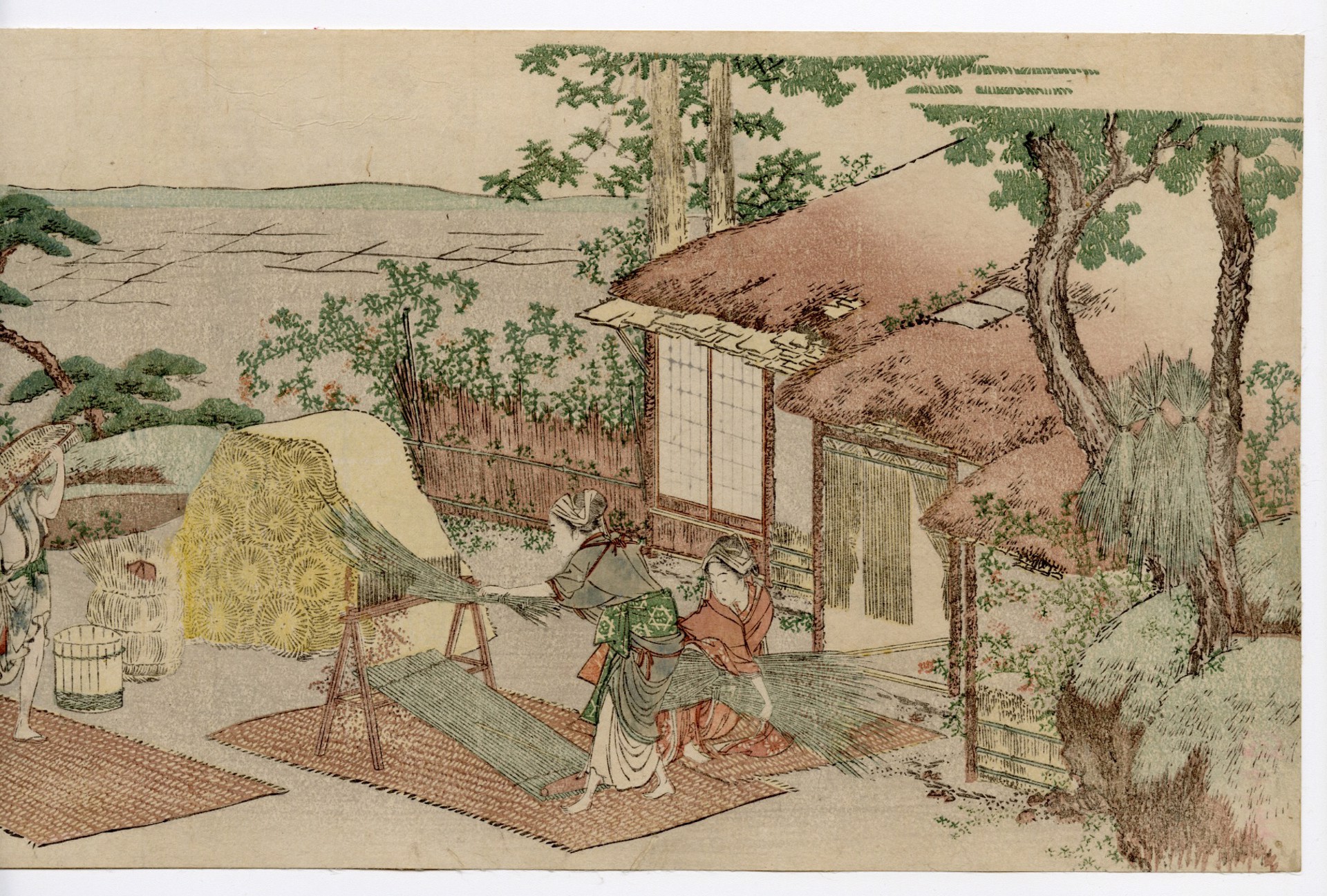 Winnowing Rice at an Ancient or Old Style Market on the Bank of a River by Hokusai