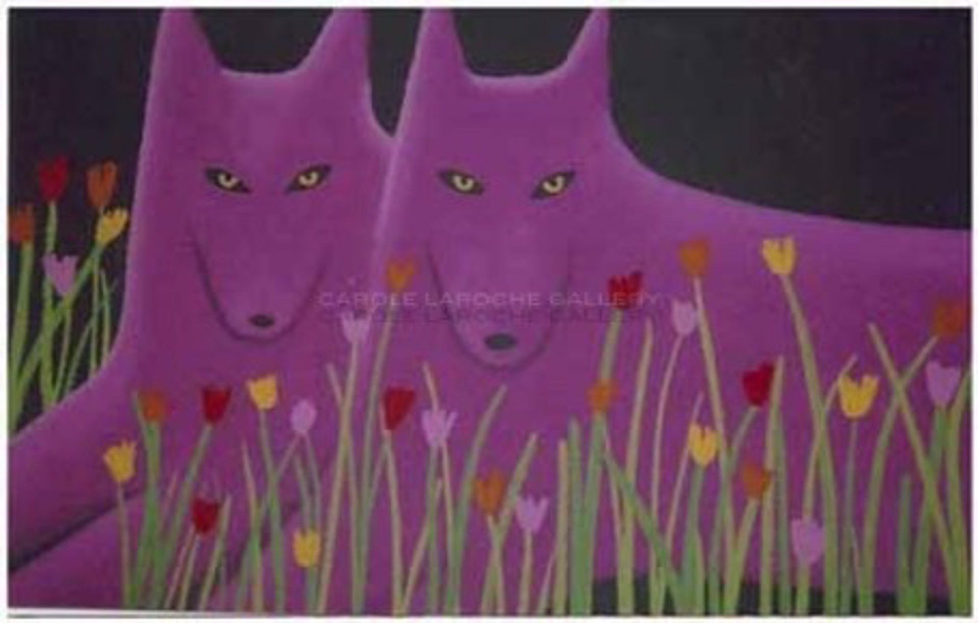 Two Magenta Wolves and Wildflowers by Carole LaRoche