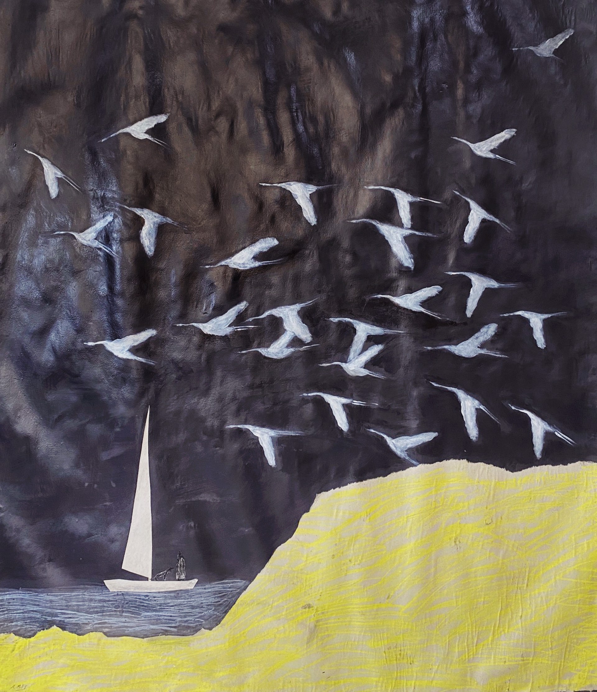Night Sail/Cliff and Geese by Gigi Mills