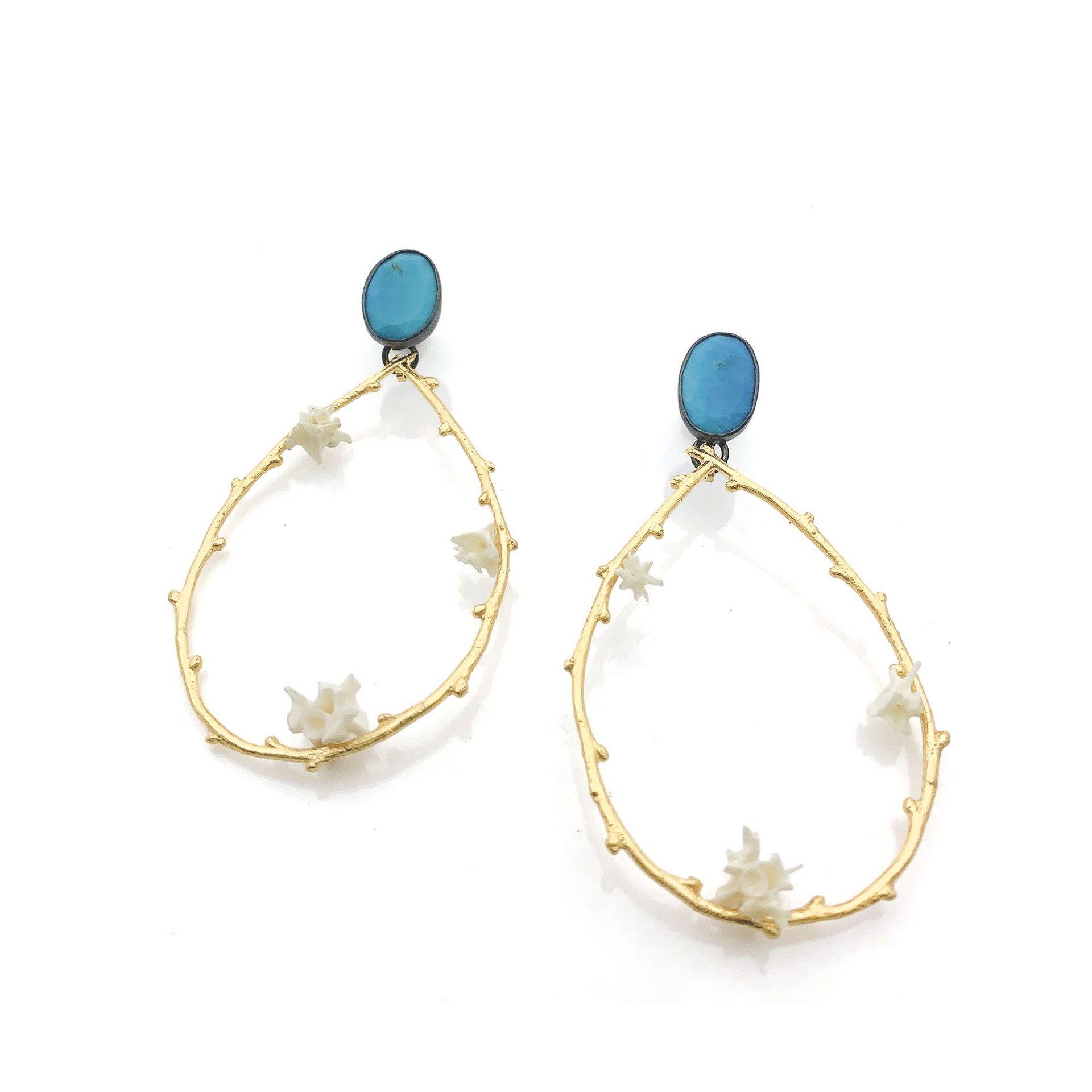 Gold Turquoise Tetra Earrings by Anna Johnson