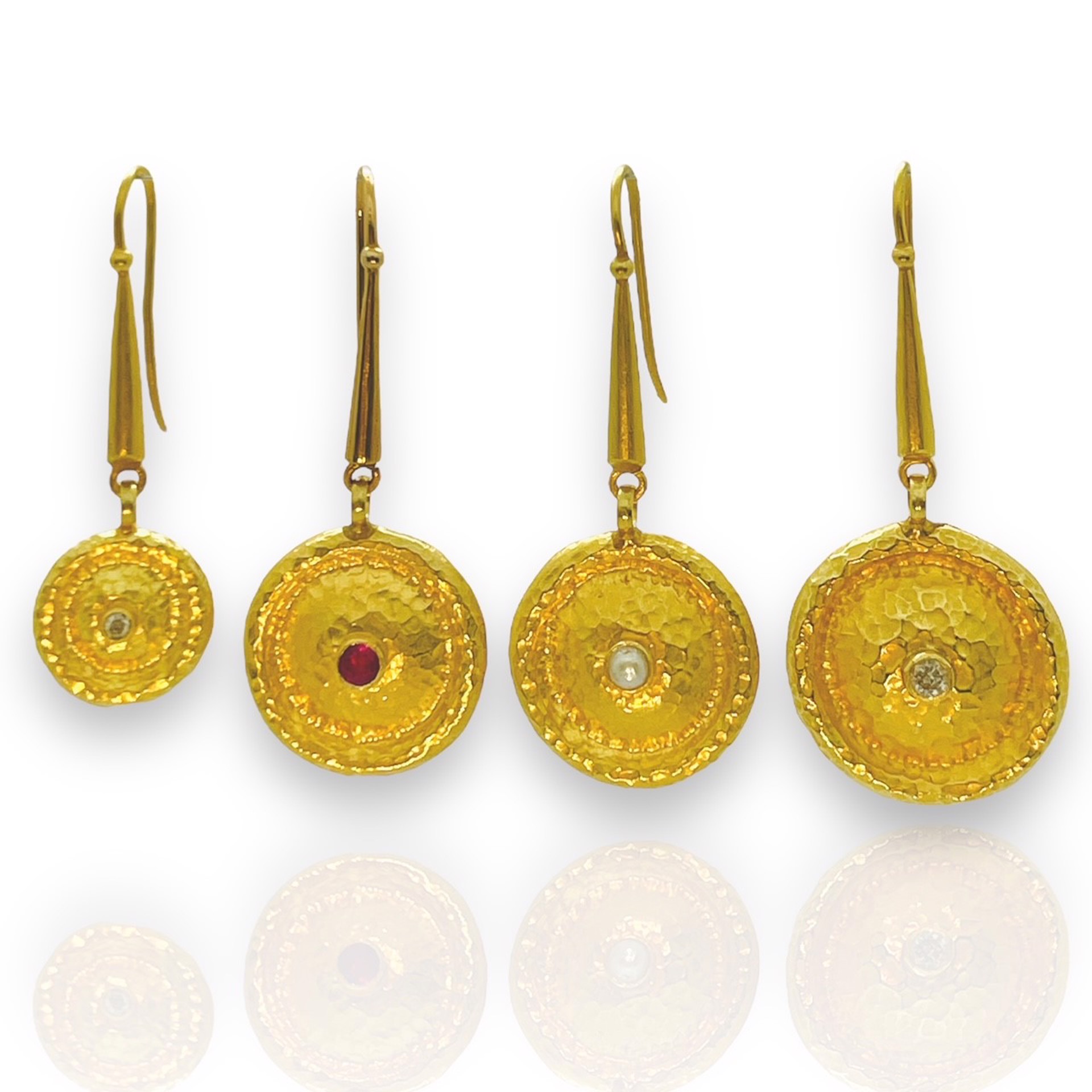 Diamond Small Shield Earrings- Long Wire 18K Gold by Mara Labell