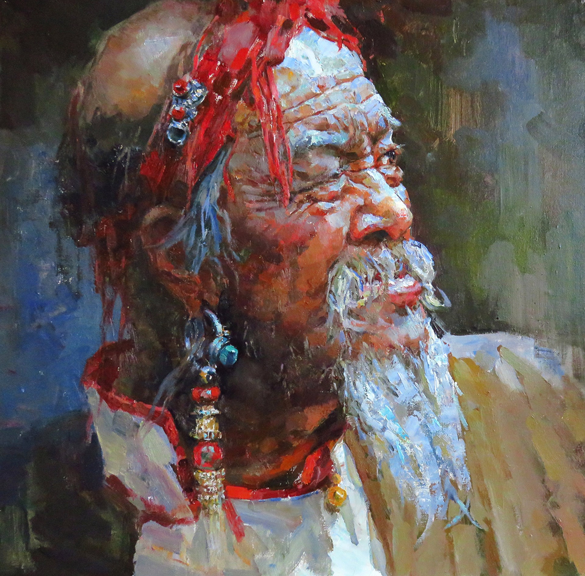 Christopher Zhang, OPAM "Old Tibetan Chief" by Oil Painters of America