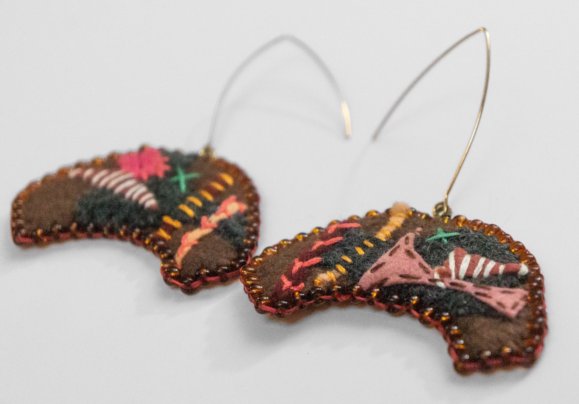 Embroidered statement earrings by Hattie Lee Mendoza