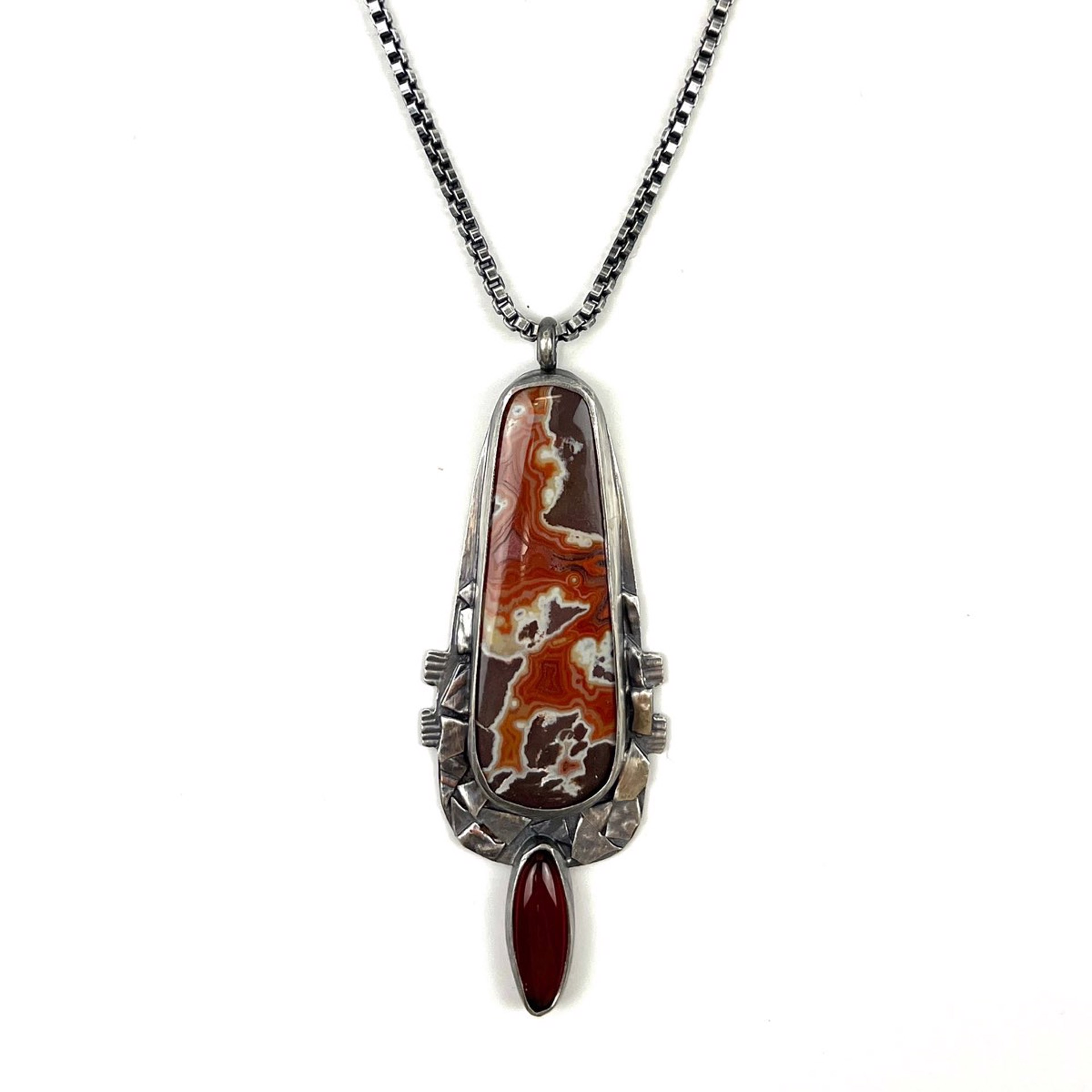Fortification Agate and Carnelian Sterling Silver Necklace by Anne Rob