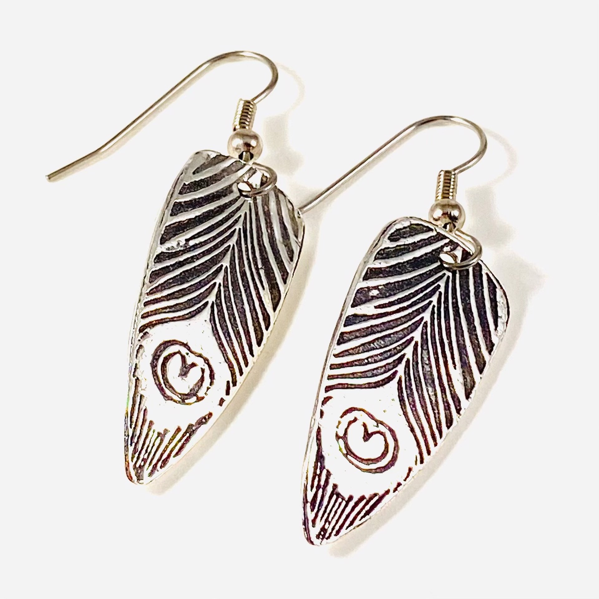 KH21-i Oxidized Peacock Feather Earrings by Karen Hakim