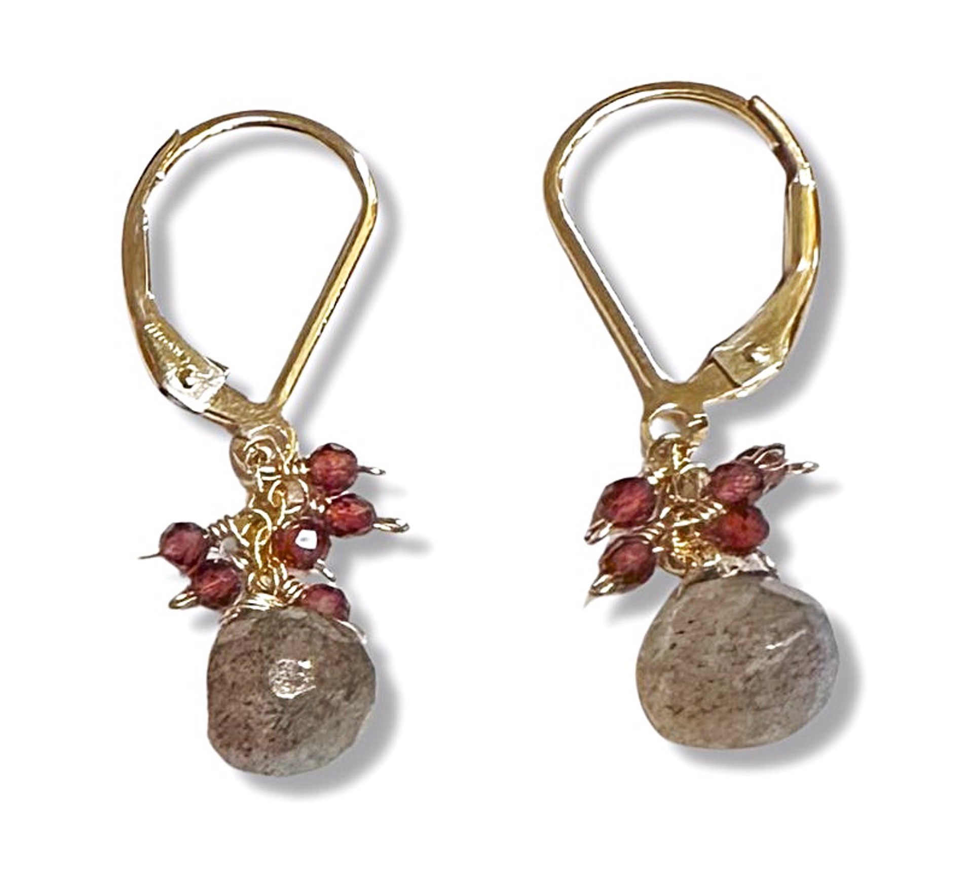 Earrings - Garnet and Labradorite with 14K Gold by Julia Balestracci