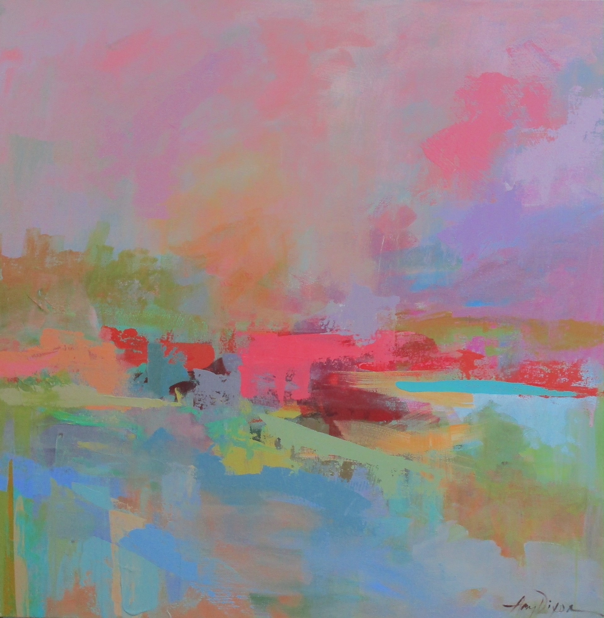 "Pink Before Rain" original mixed media painting by Amy Dixon