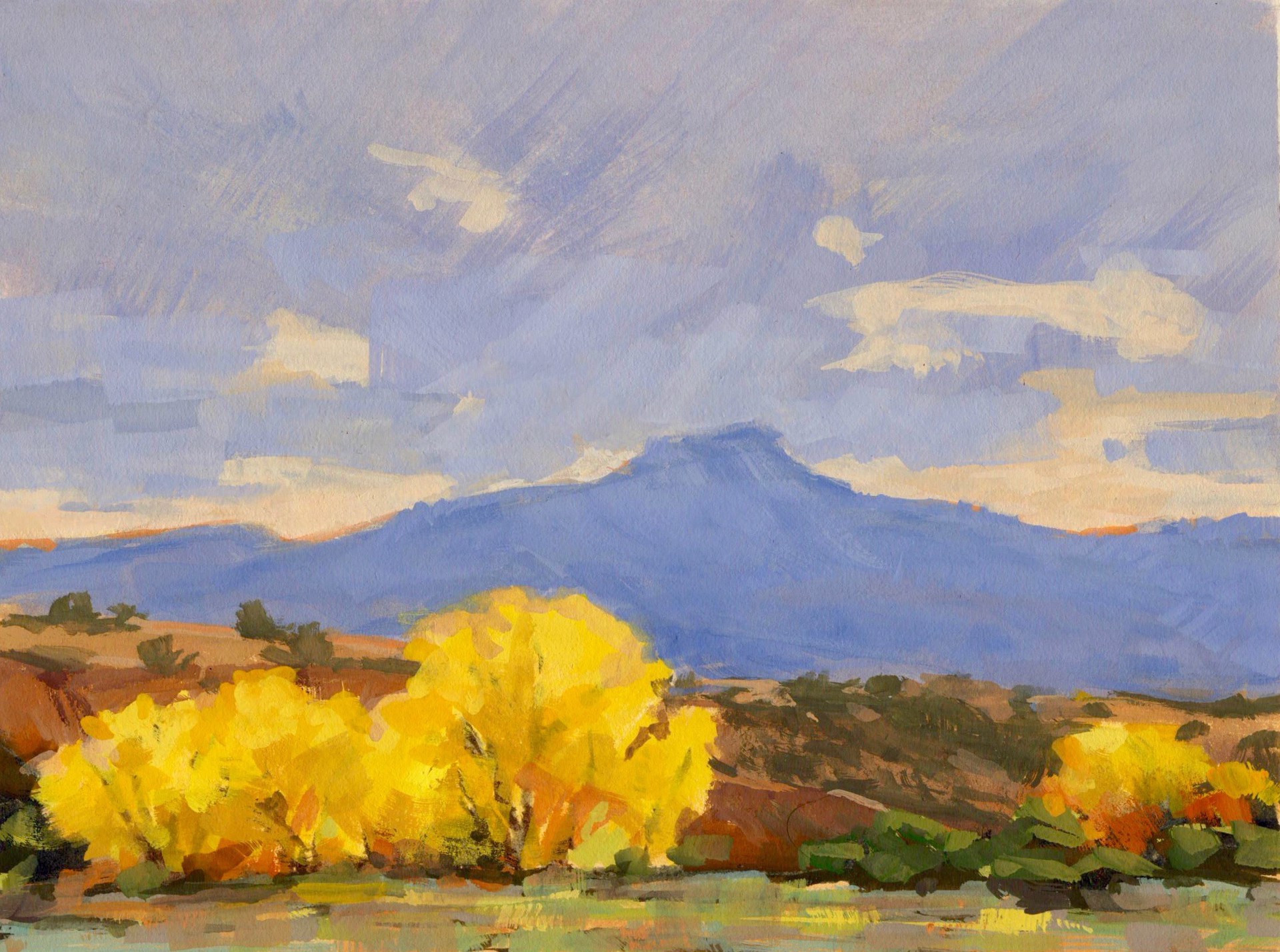 A Pedernal View and Cottonwoods by Cecilia Robertson