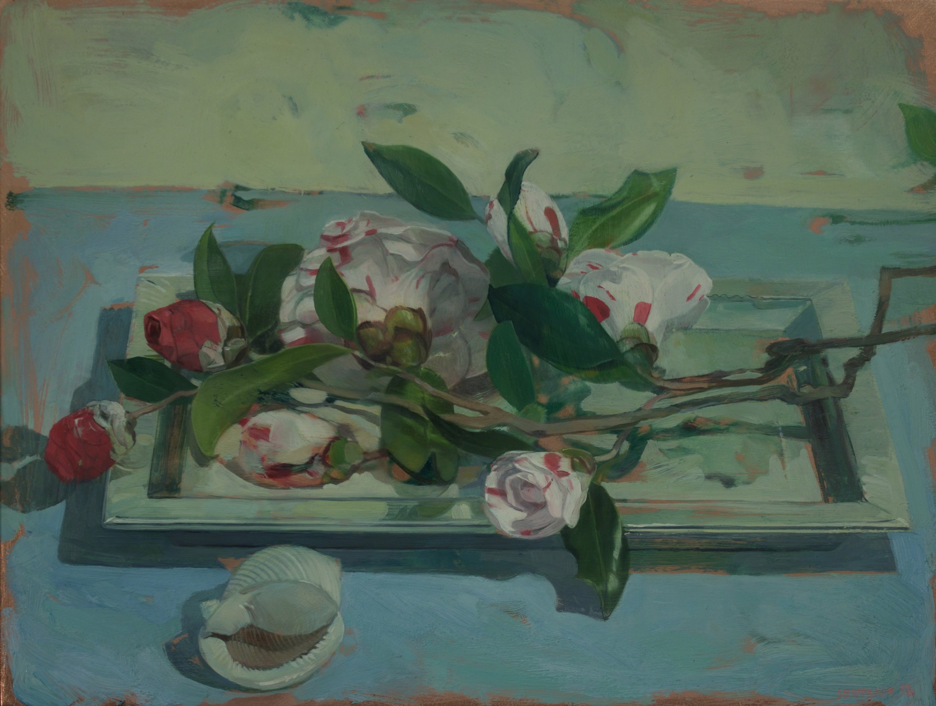 Camellias on Tray by Benjamin J. Shamback