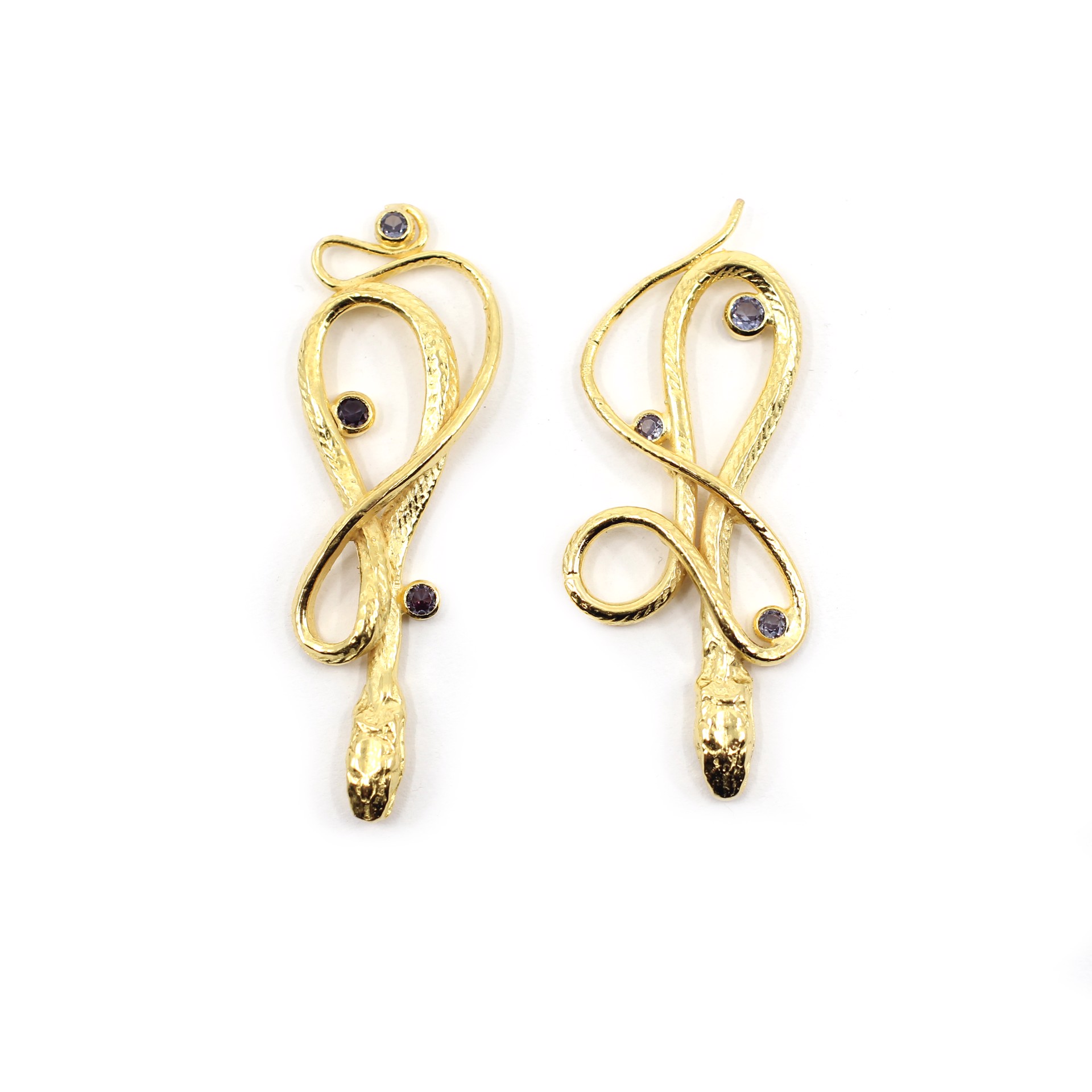 Medium Gold Gemstone Serpentine Earrings by Anna Johnson