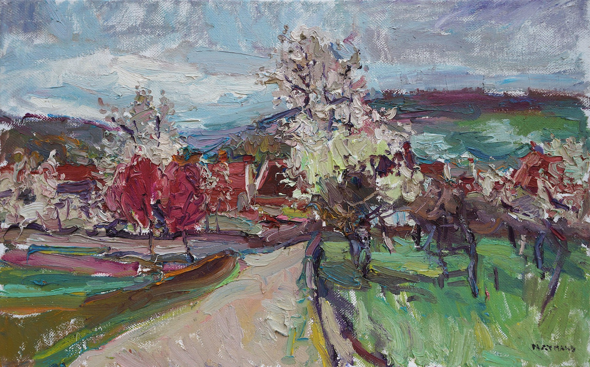 "Spring in the Village" original oil painting by Antonin Passemard