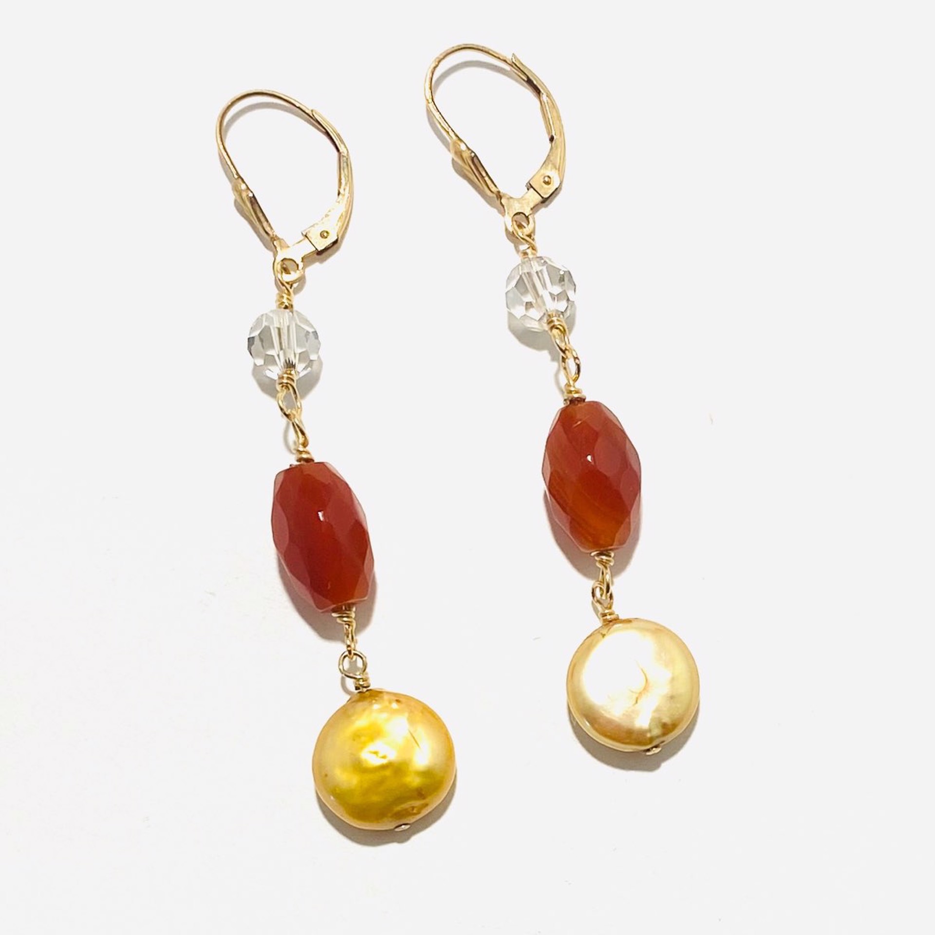 Gold Coin Pearl, Faceted Carnelian, Crystal GF Earrings LR23-37 by Legare Riano