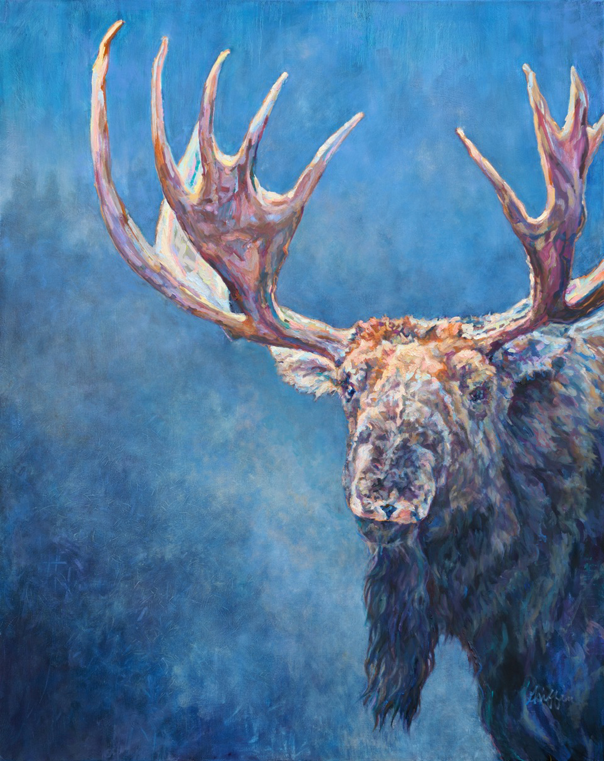 Patricia Griffin Moose Portrait In Oil On Linen, A Contemporary Fine Art Painting and Modern Wildlife Art Piece Available At Gallery Wild