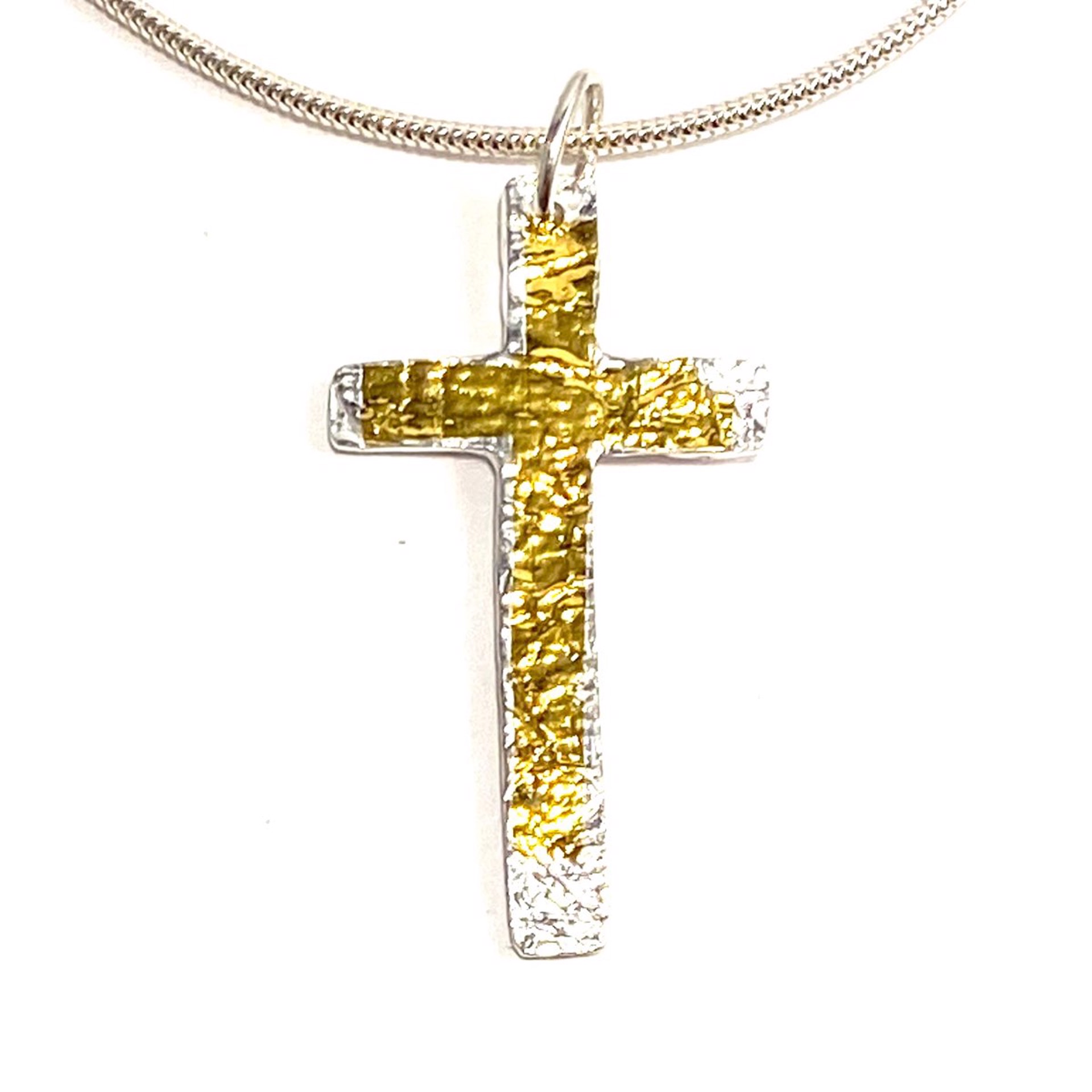 KH22-70 Keum-Boo Fine Silver and Gold Reversible Cross Necklace by Karen Hakim