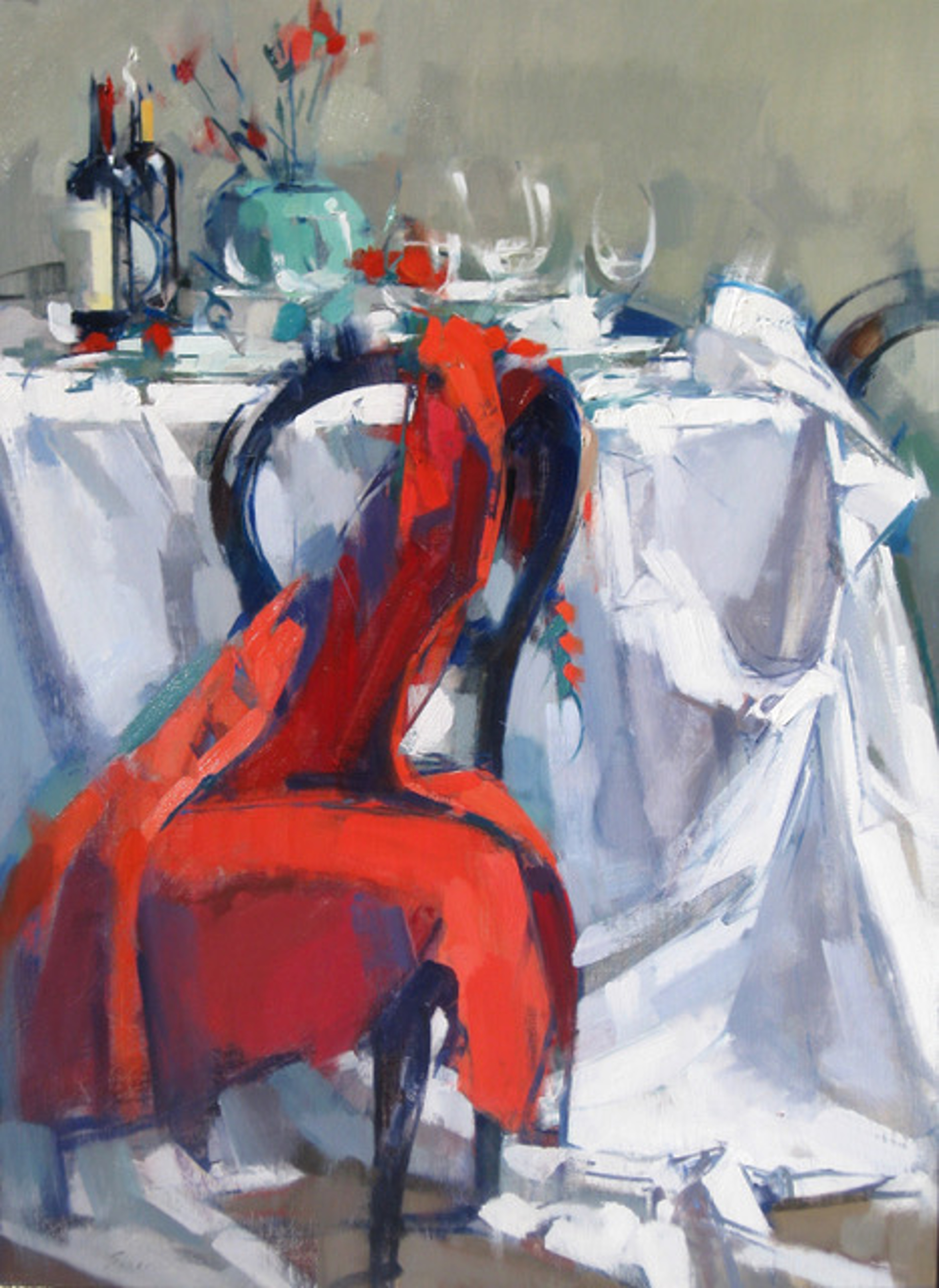 Long Red Dress on Chair by Maggie Siner