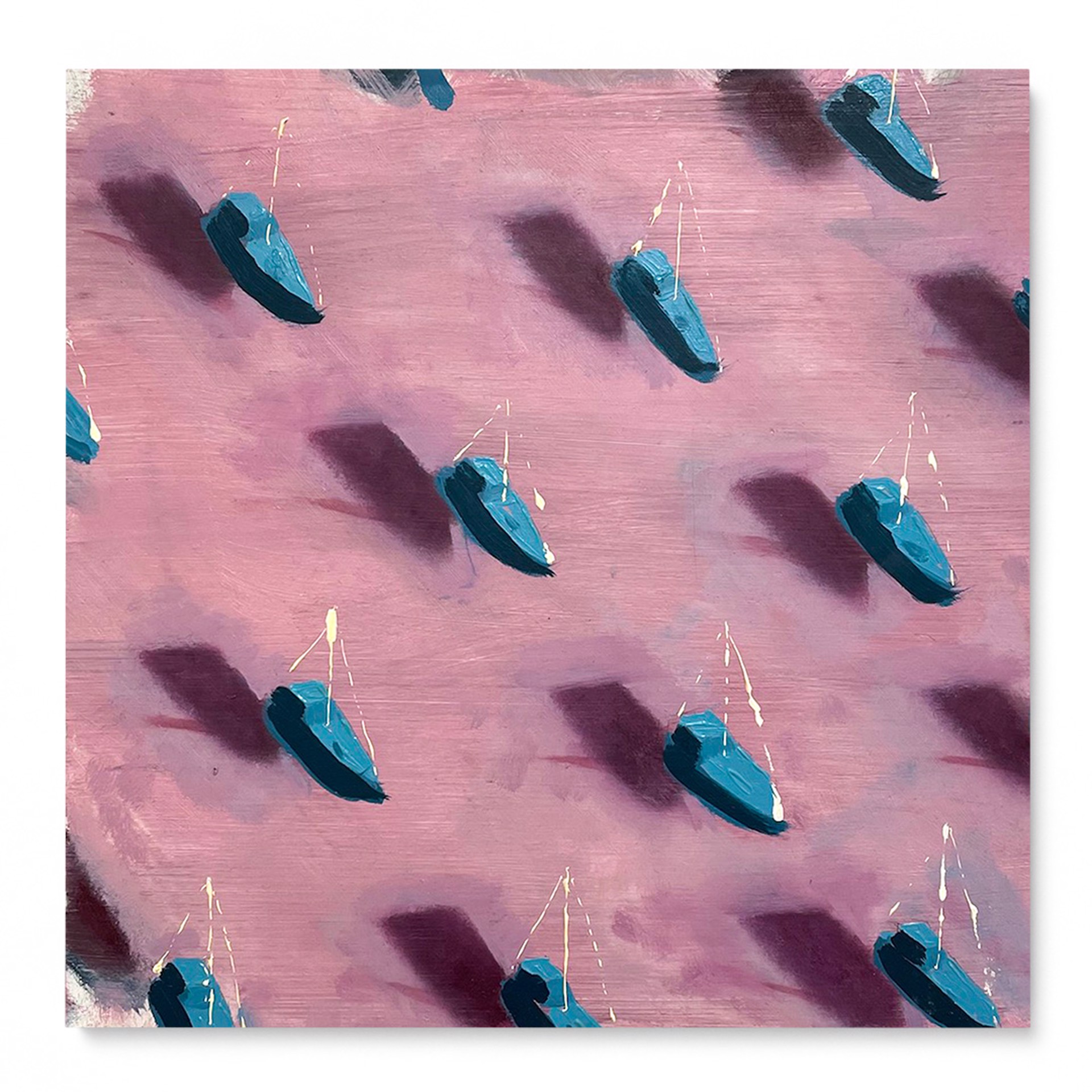 Blue boats on pink by Dan Pelonis