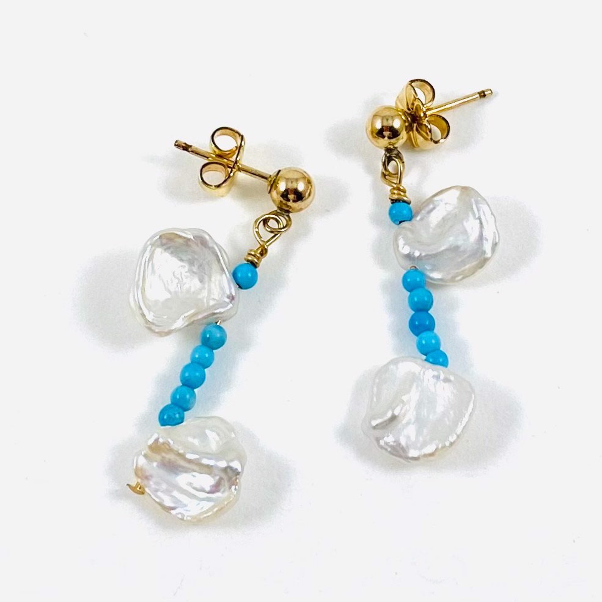 Keshi Pearl, Turquoise Post Earrings NT21-145 by Nance Trueworthy