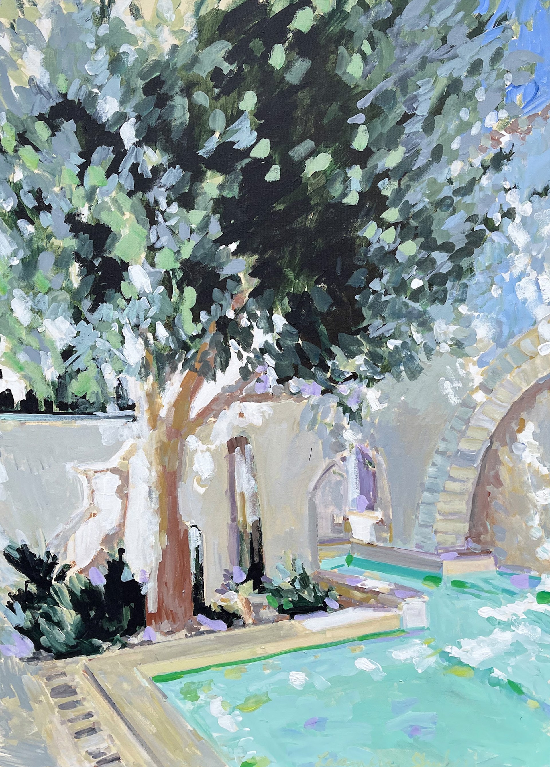Olive Tree and Pool by Laura Lacambra Shubert
