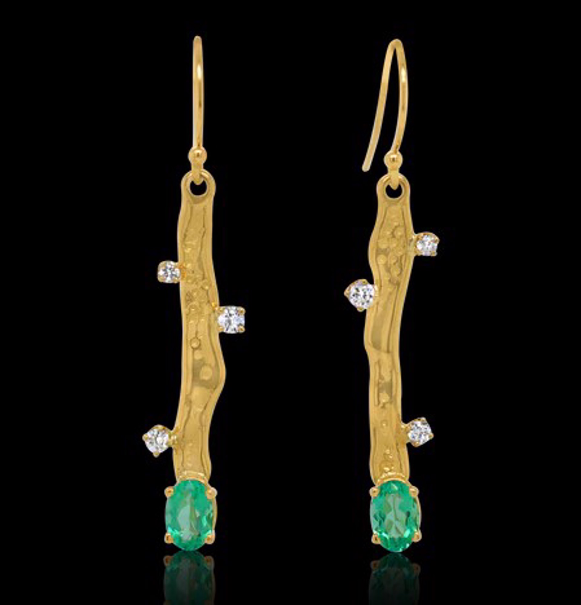 Rose Water- 18k Gold, Emeralds and Diamond Earrings by Kristen Baird
