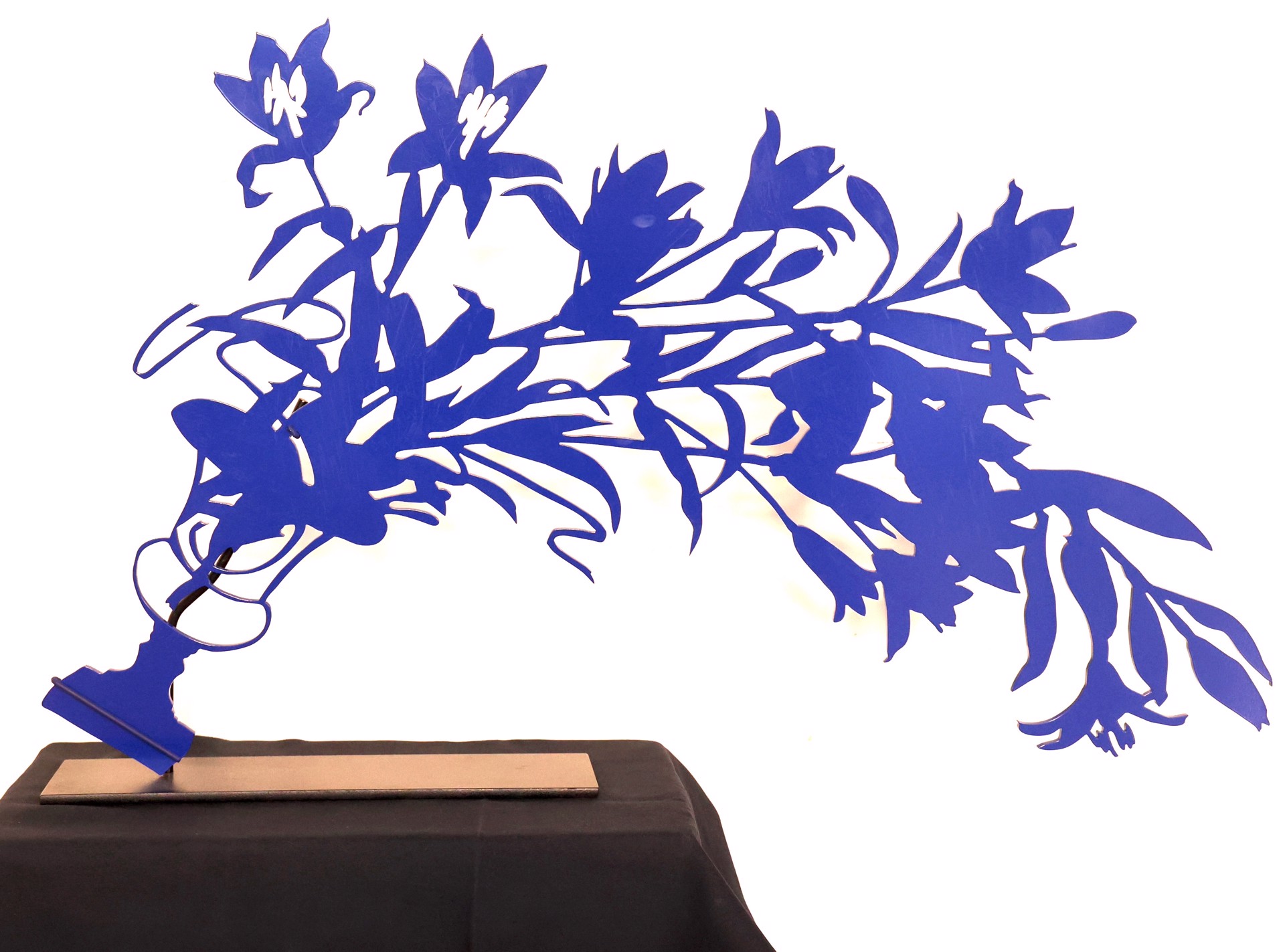 Urn with Flying Lilies in Blue - indoor or garden sculpture by Gary Bukovnik