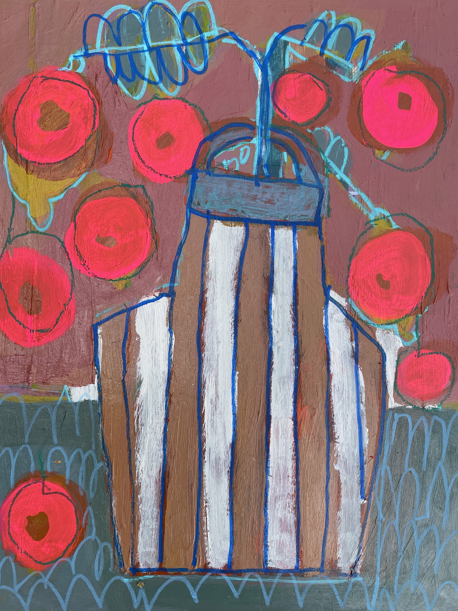 Brown and White Striped Vase by Rachael Van Dyke