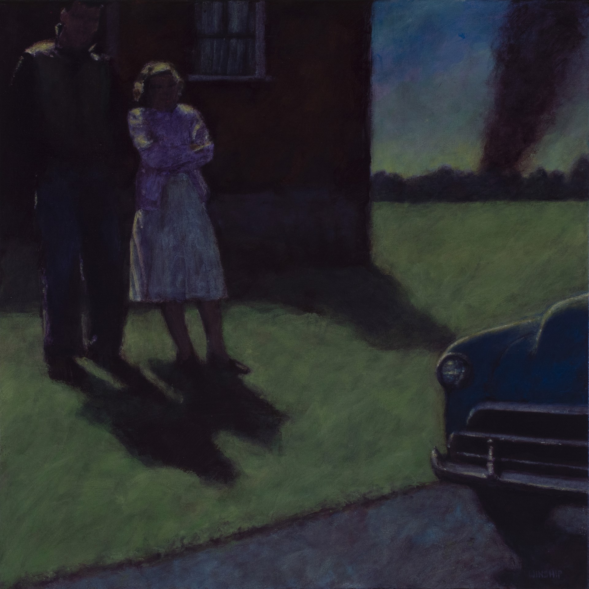 COUPLE TALKING TO SOMEONE IN A CAR by JOHN WINSHIP