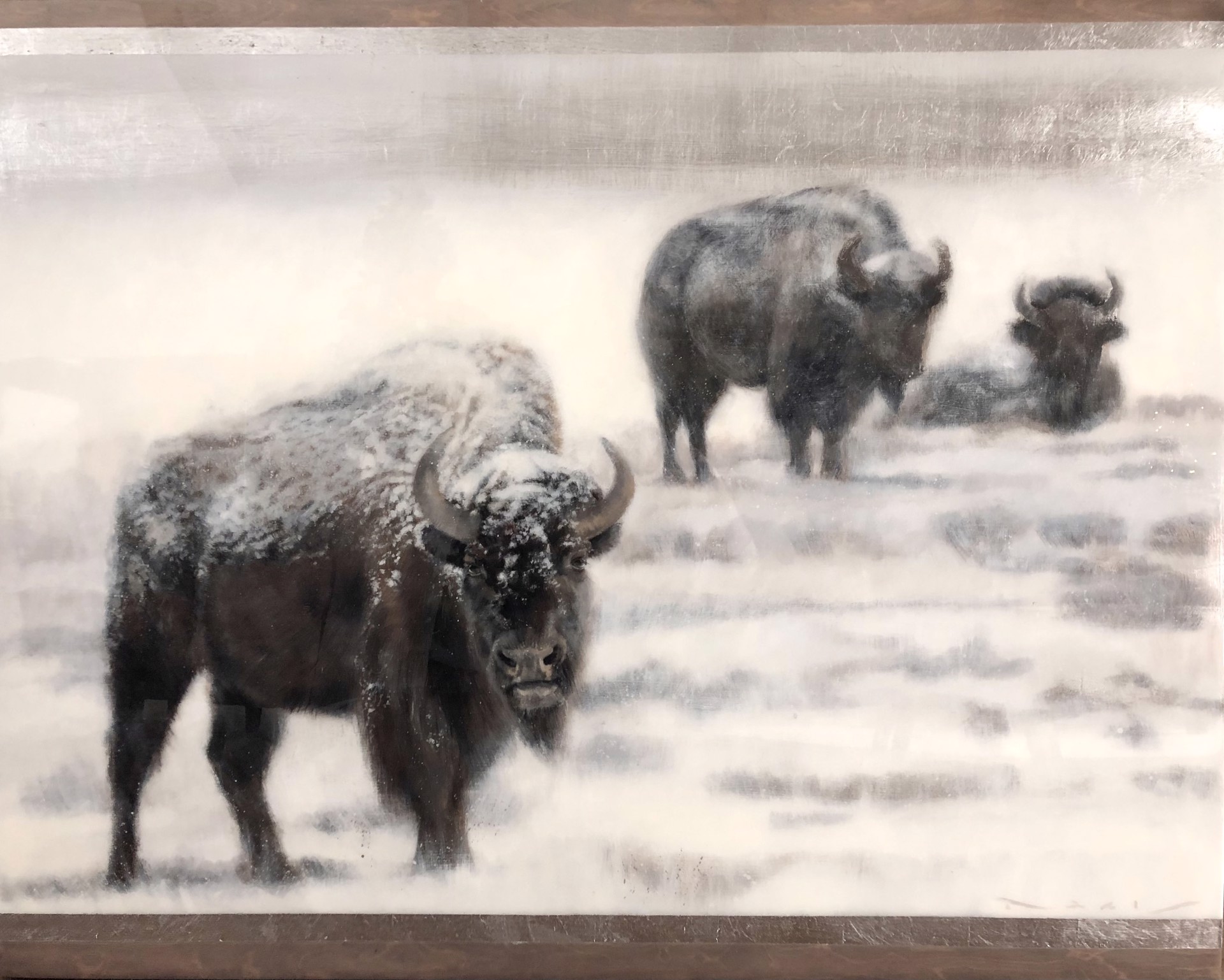 Original Artwork Featuring Bison And Contemporary Panel Background