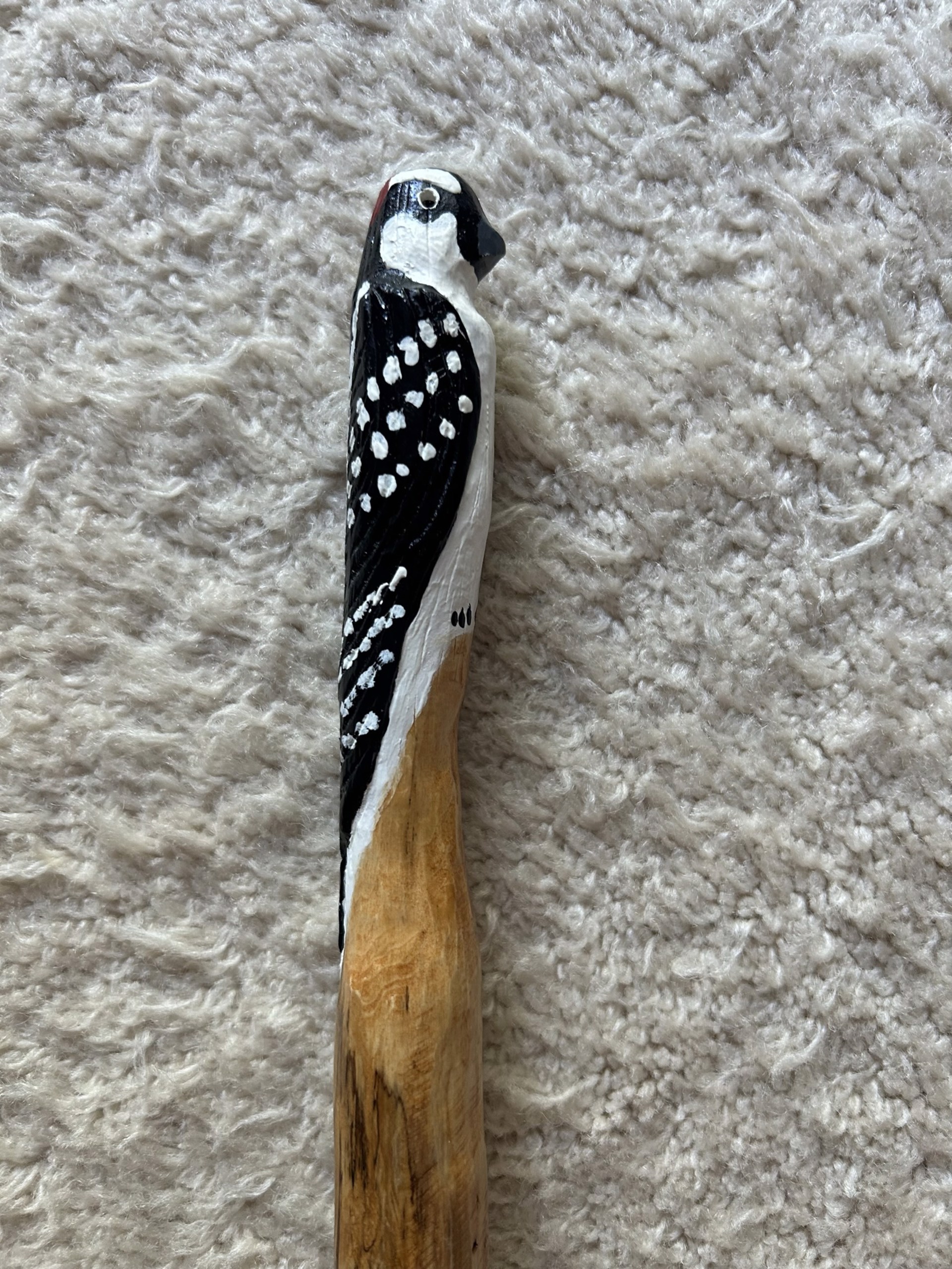 Walking Stick XV Downy Woodpecker by John Cahill