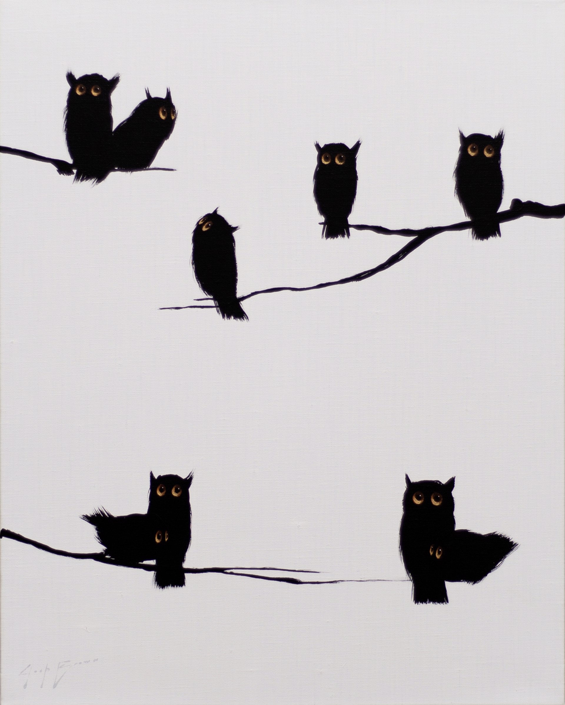 Nine Owls on White by Josh Brown