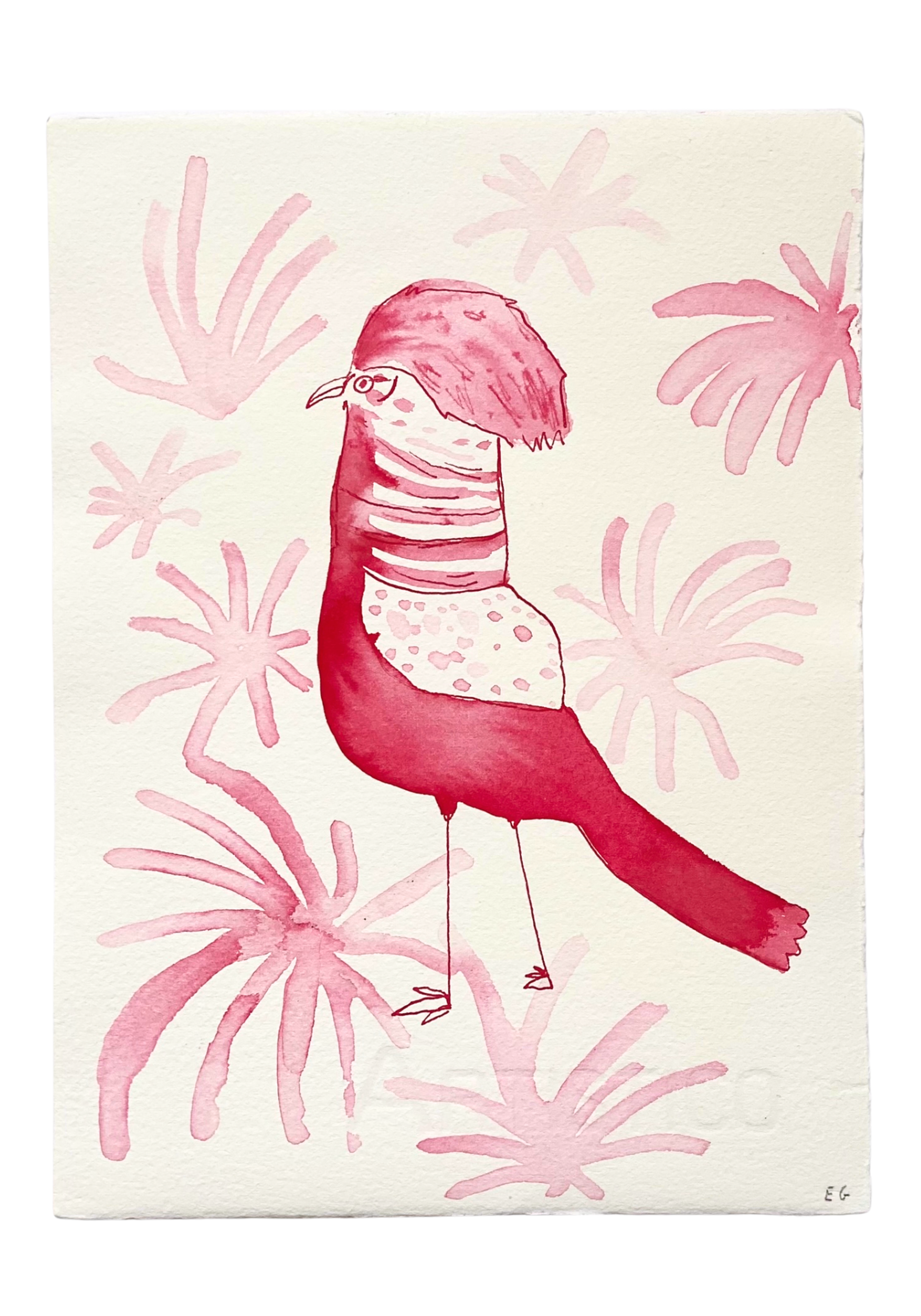 Pink Inkwash Bird #6 by ELIZABETH GRAEBER