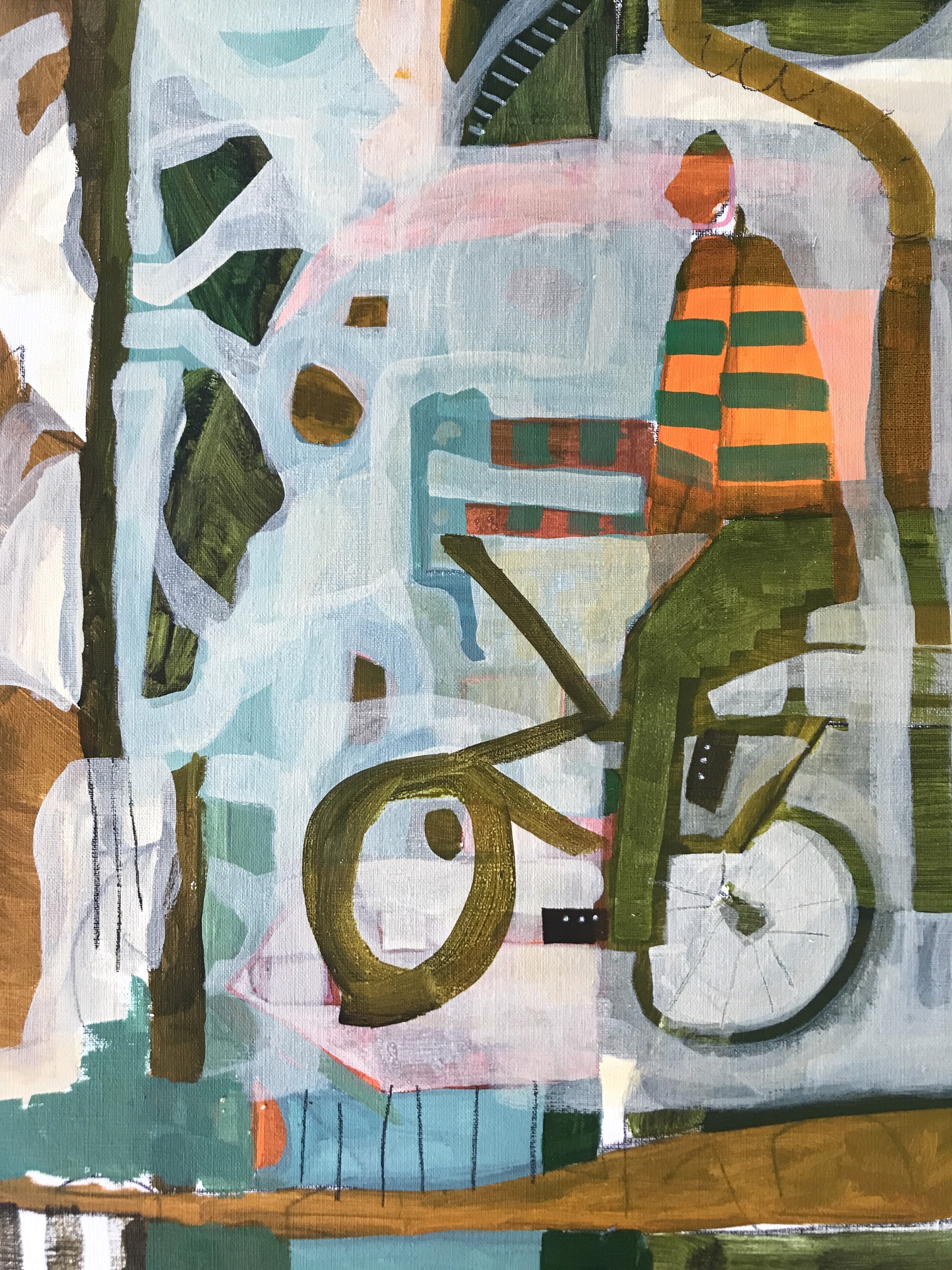 Man in Striped Sweater Bicycling Under Palm Trees by Rachael Van Dyke