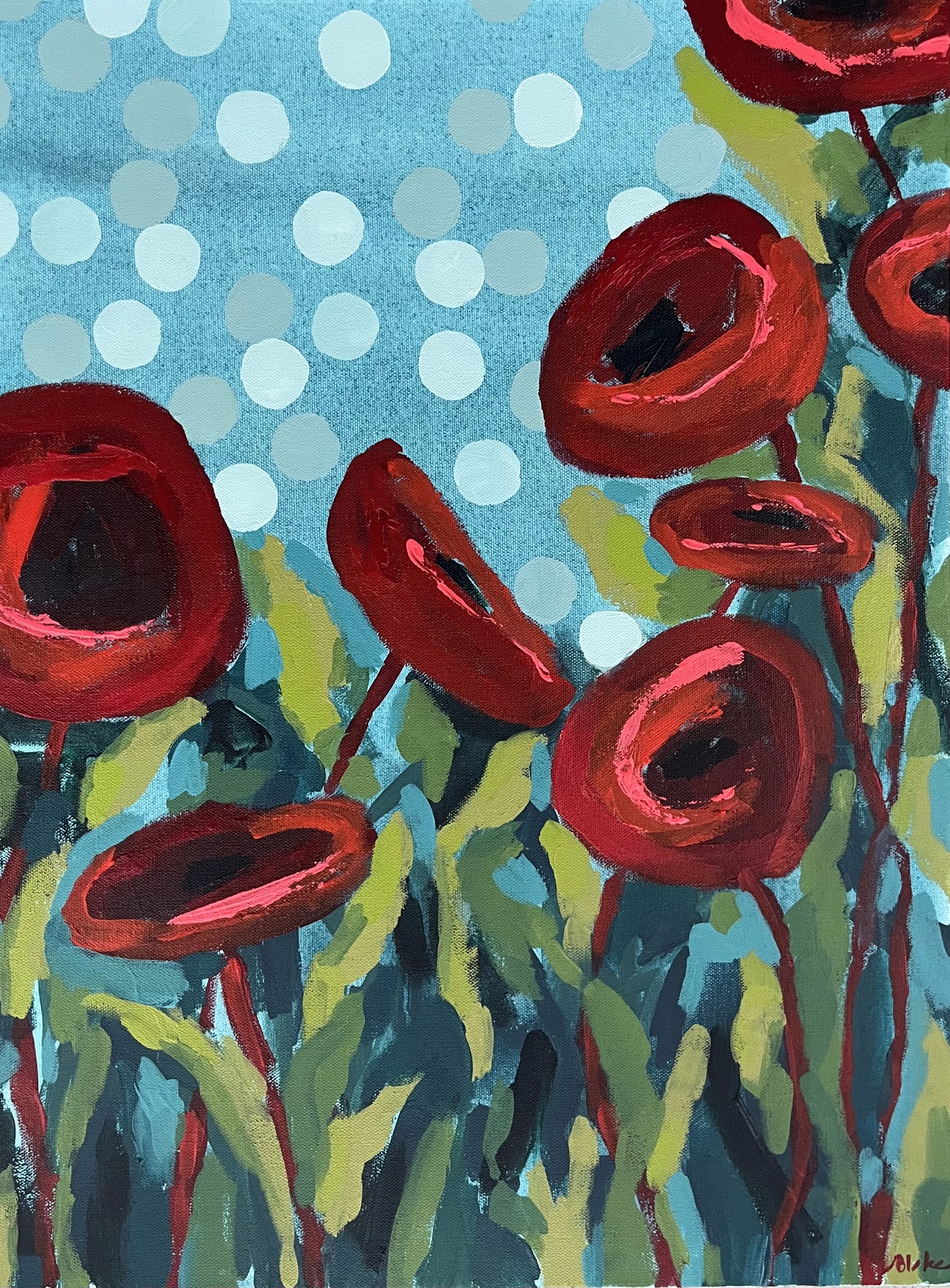 Red Poppies+Dots by Julia Blake