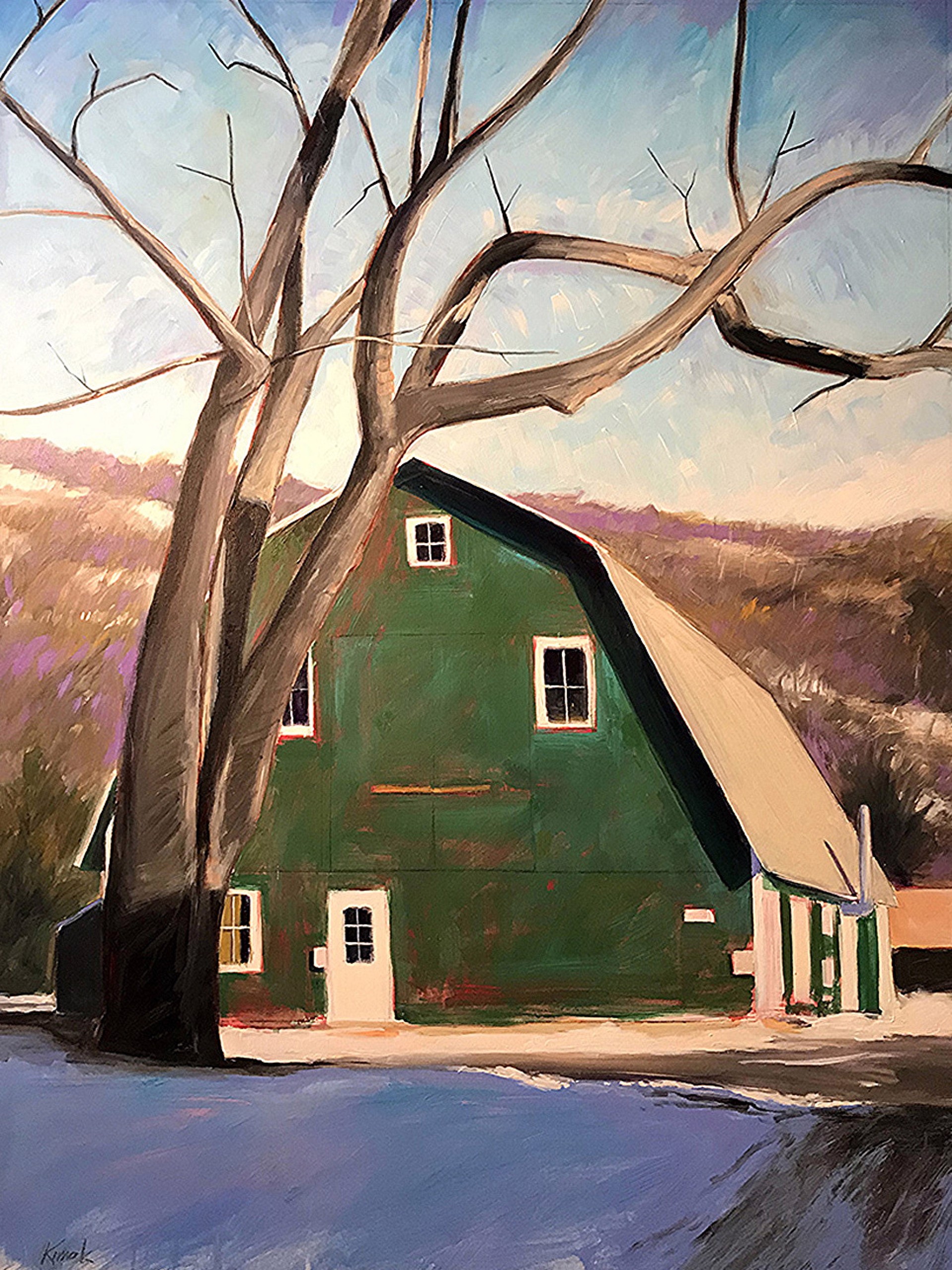 Green Barn with Tree by James Kimak