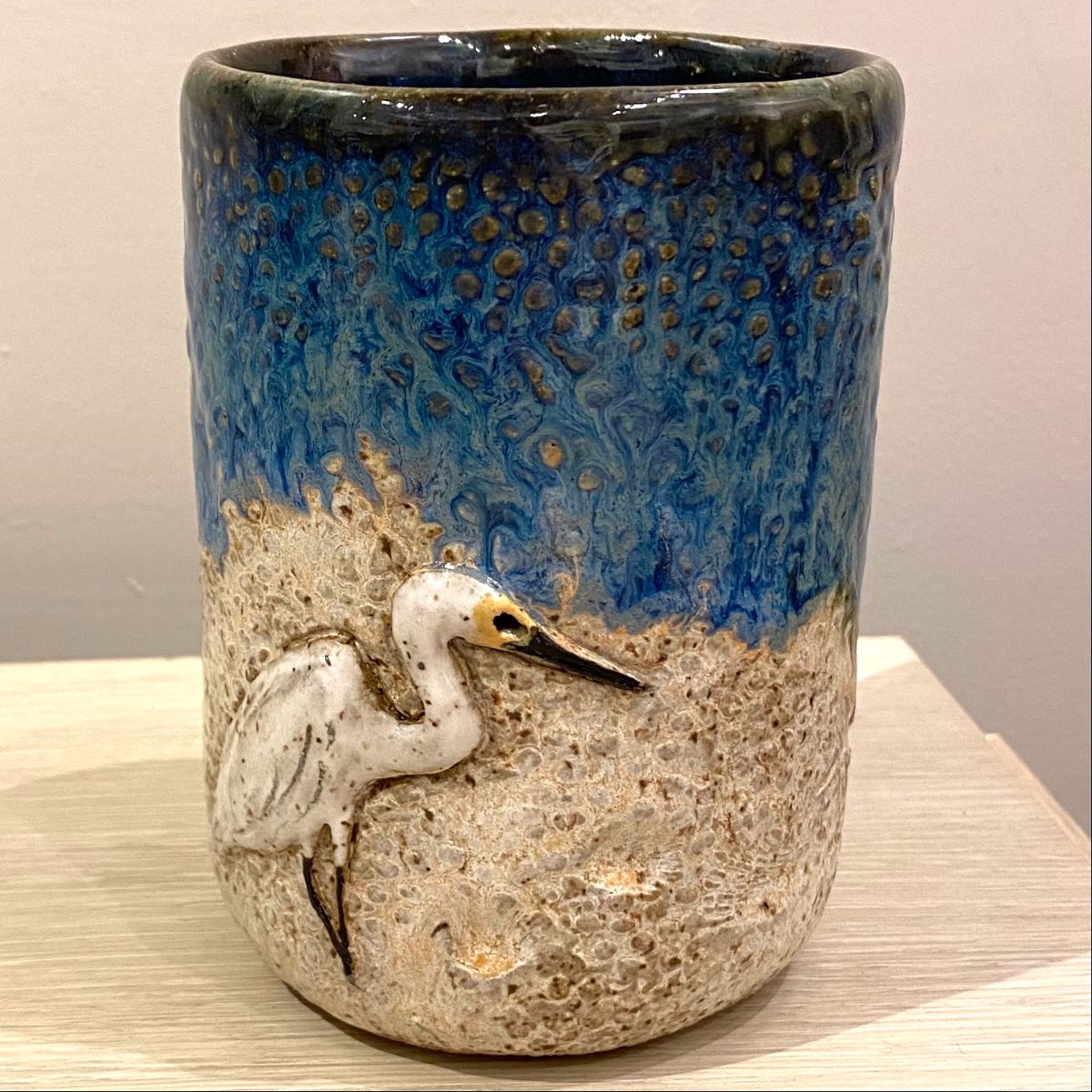 Logan22-863  Mug with Heron (Blue Glaze) by Jim & Steffi Logan