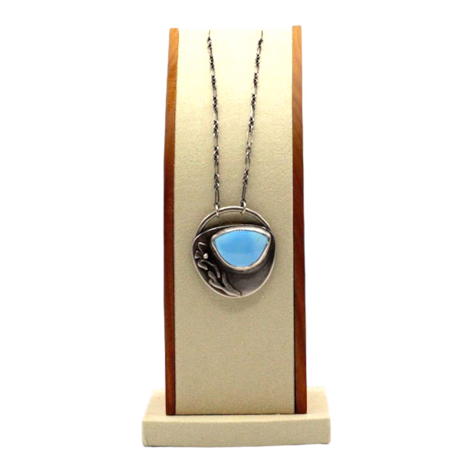 Golden Hills turquoise with hand-sawn Iris accents. Pendant w/ Sterling chain. by Ashley Hanna