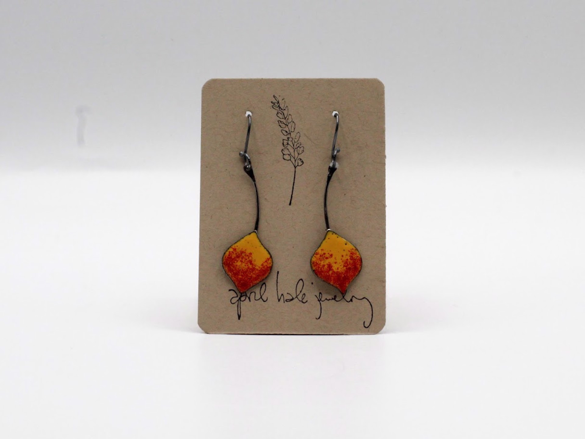 Quaking Aspen Earrings - Enameled Reclaimed Steel (Red/Yellow) by April Hale