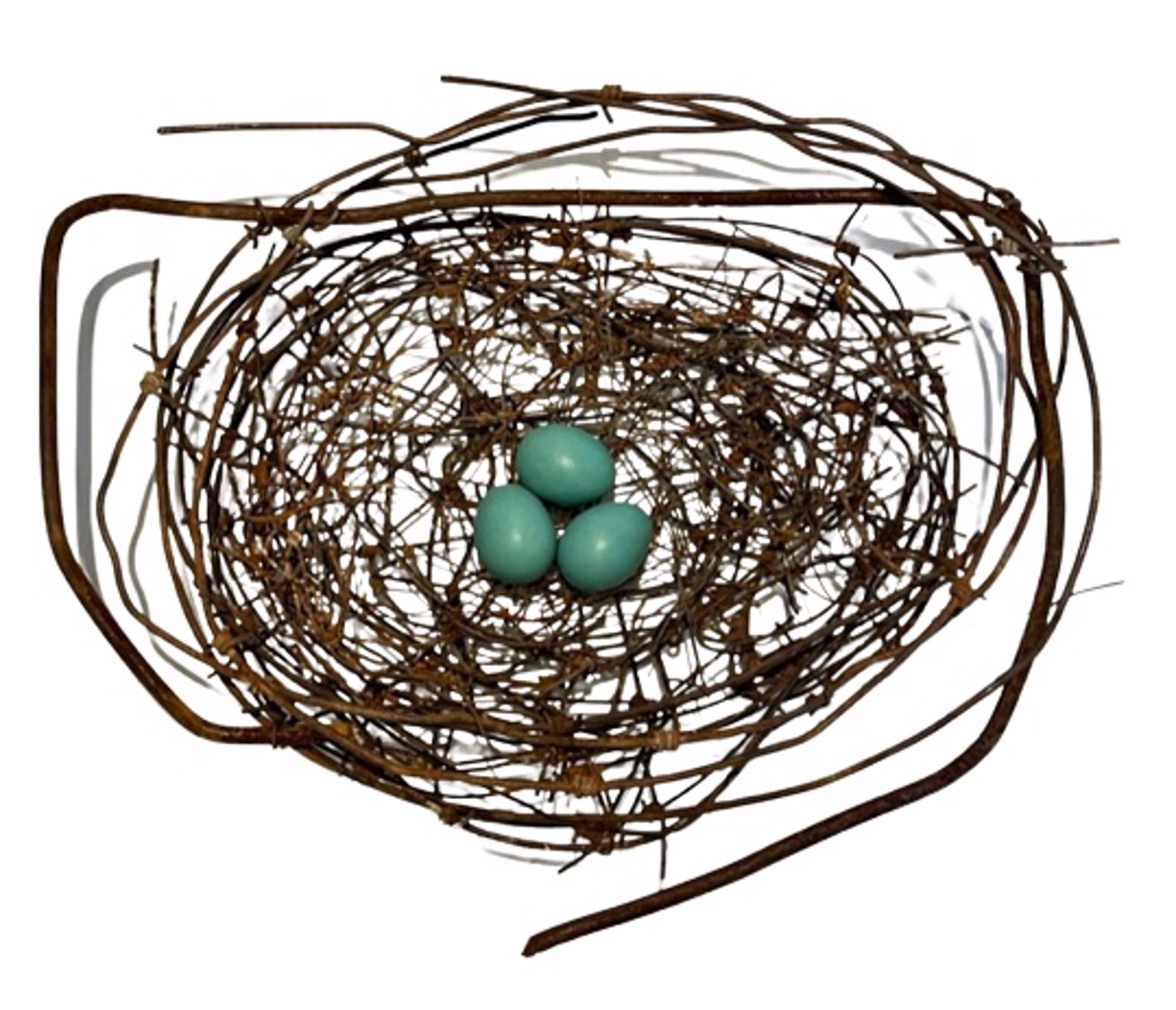 Hand Woven Wire Nest with 3 Small Turquoise Eggs #1287 by Phil Lichtenhan