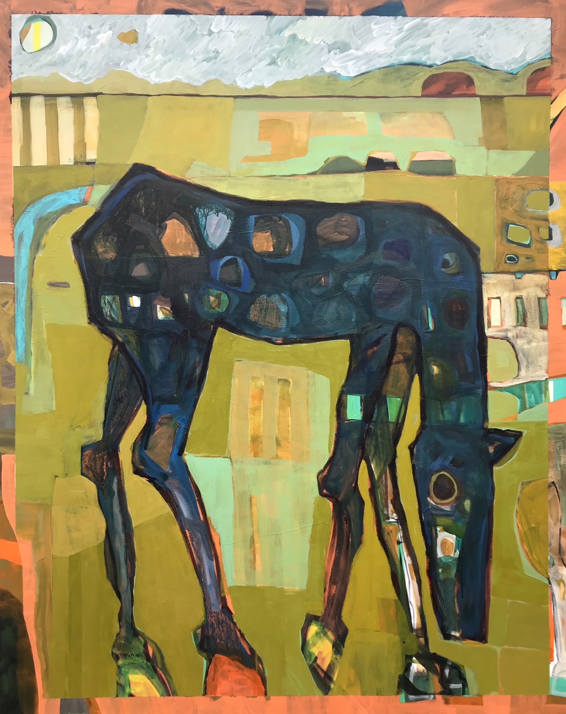 Blue Horse in Chartreuse Field by Rachael Van Dyke