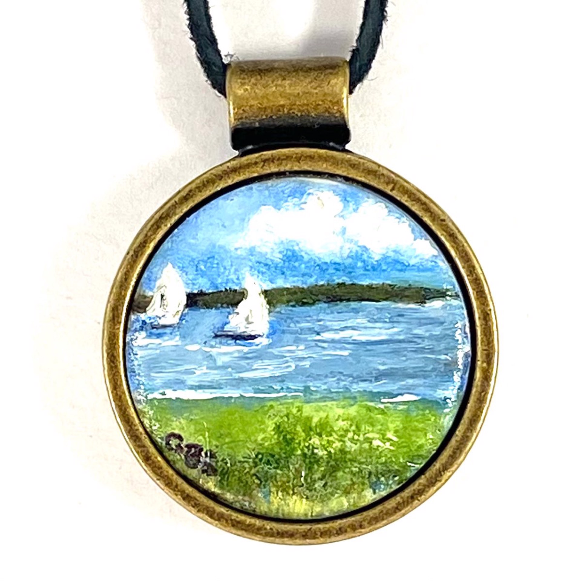 BS22-19 Lowcountry Scene with Sailboats-pendent on leather by Barbara Sawyer