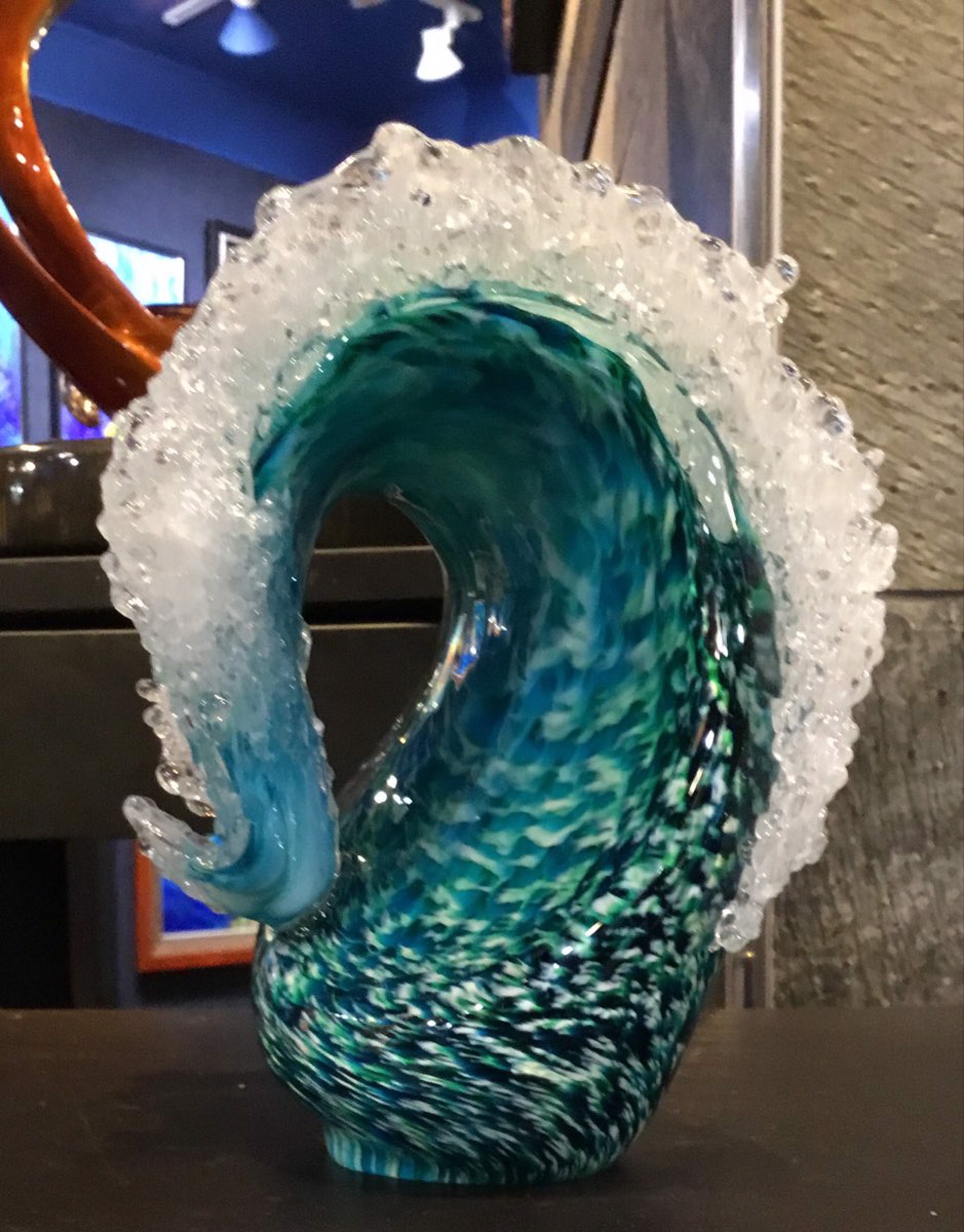 Teal Wave  #4 by Hot Island Glass