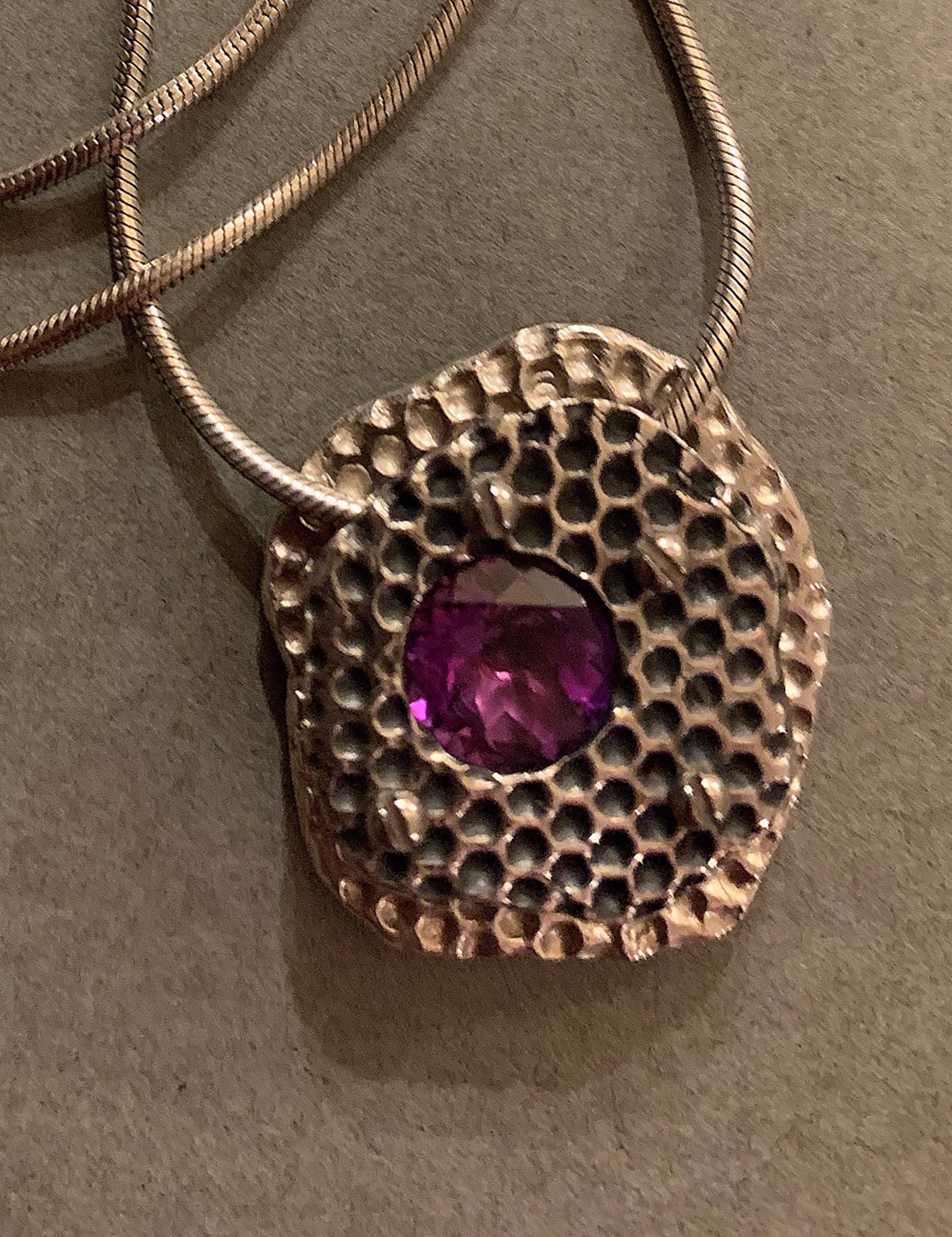 Pendant - Captured stone with purple cz 16" chain in sterling silver  ADC007 by Annette Campbell