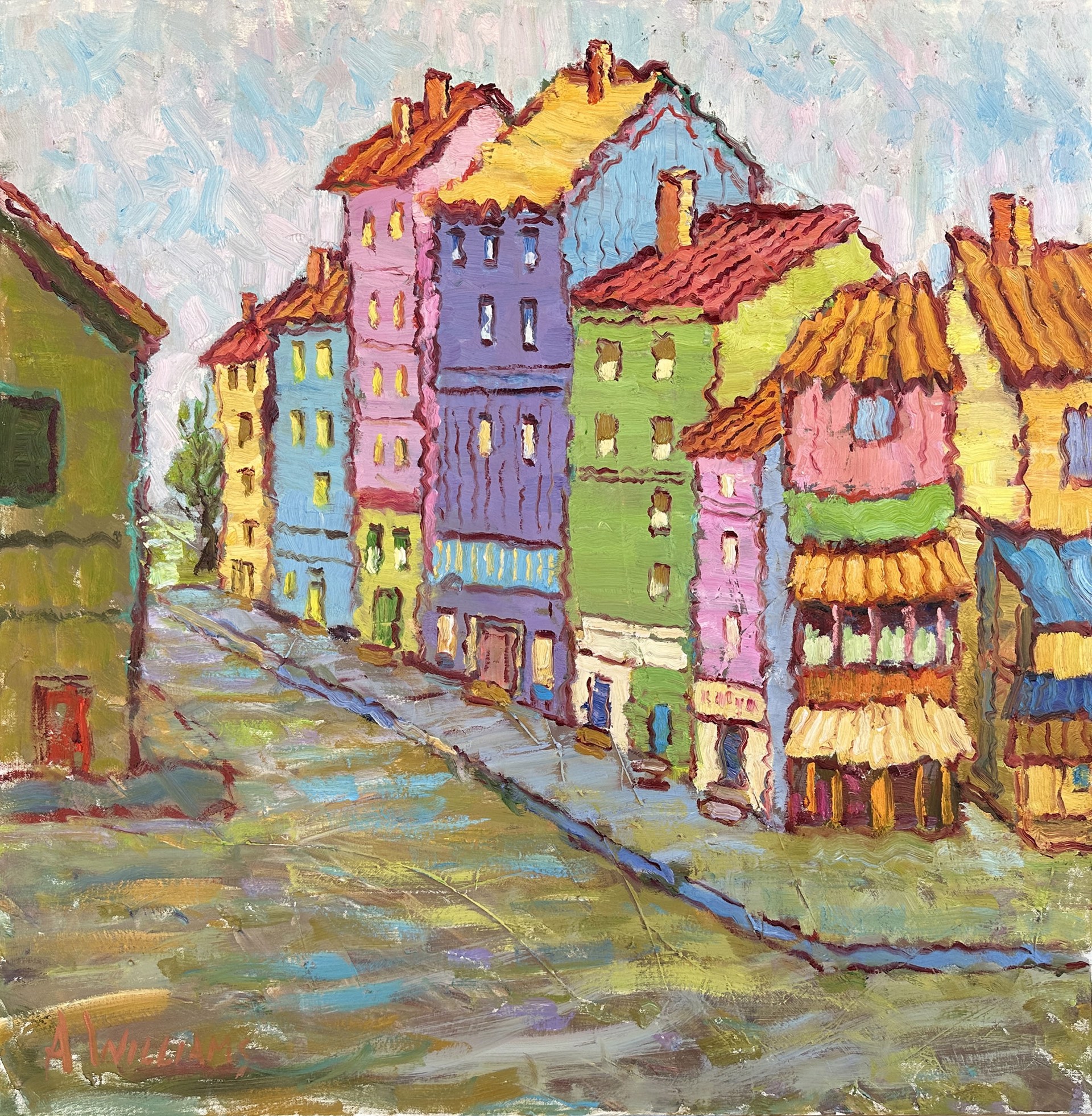 "A Provence Village Market" Original oil painting by Alice Williams.