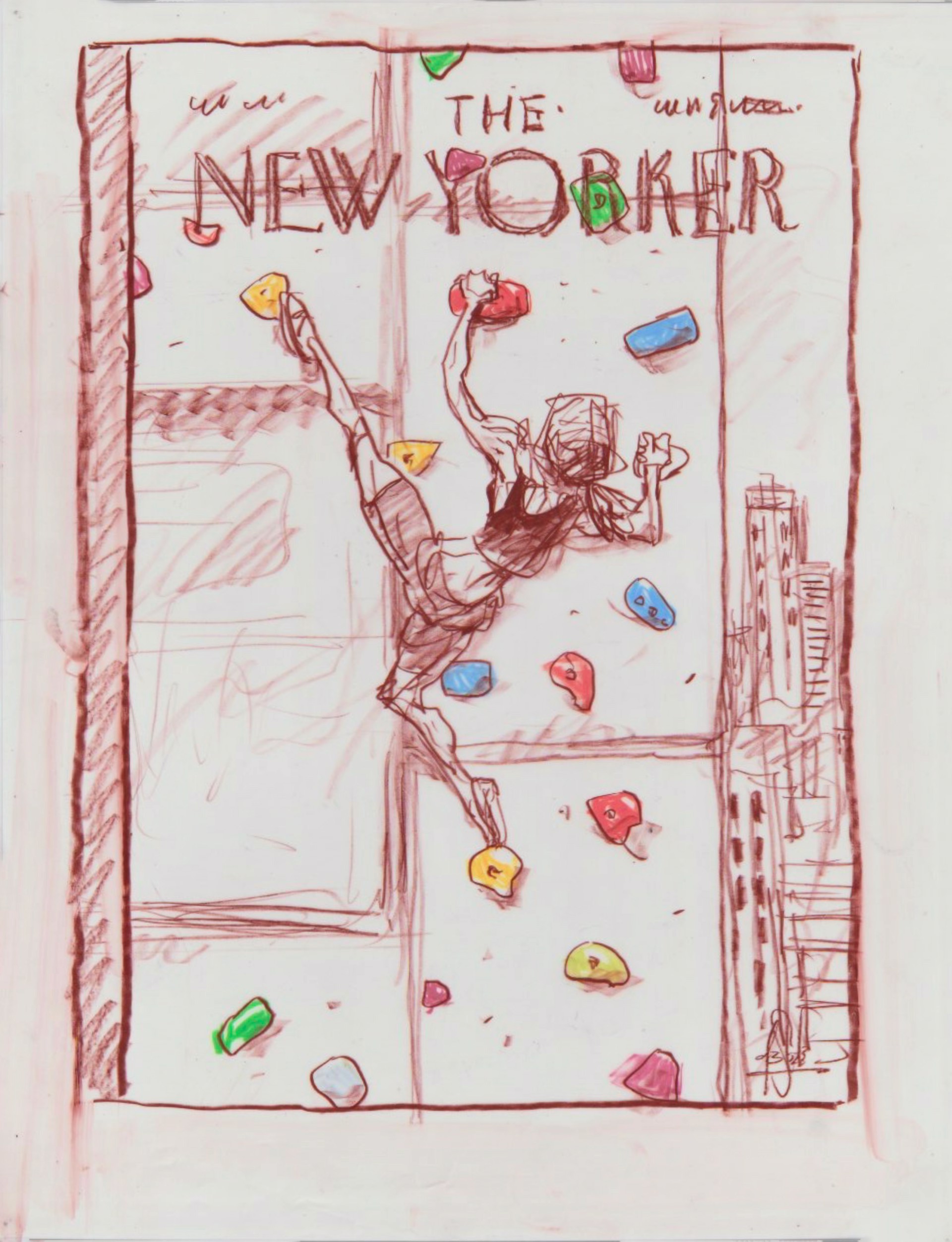 Proposed sketch for New Yorker Cover "Social Climber" by Peter de Sève