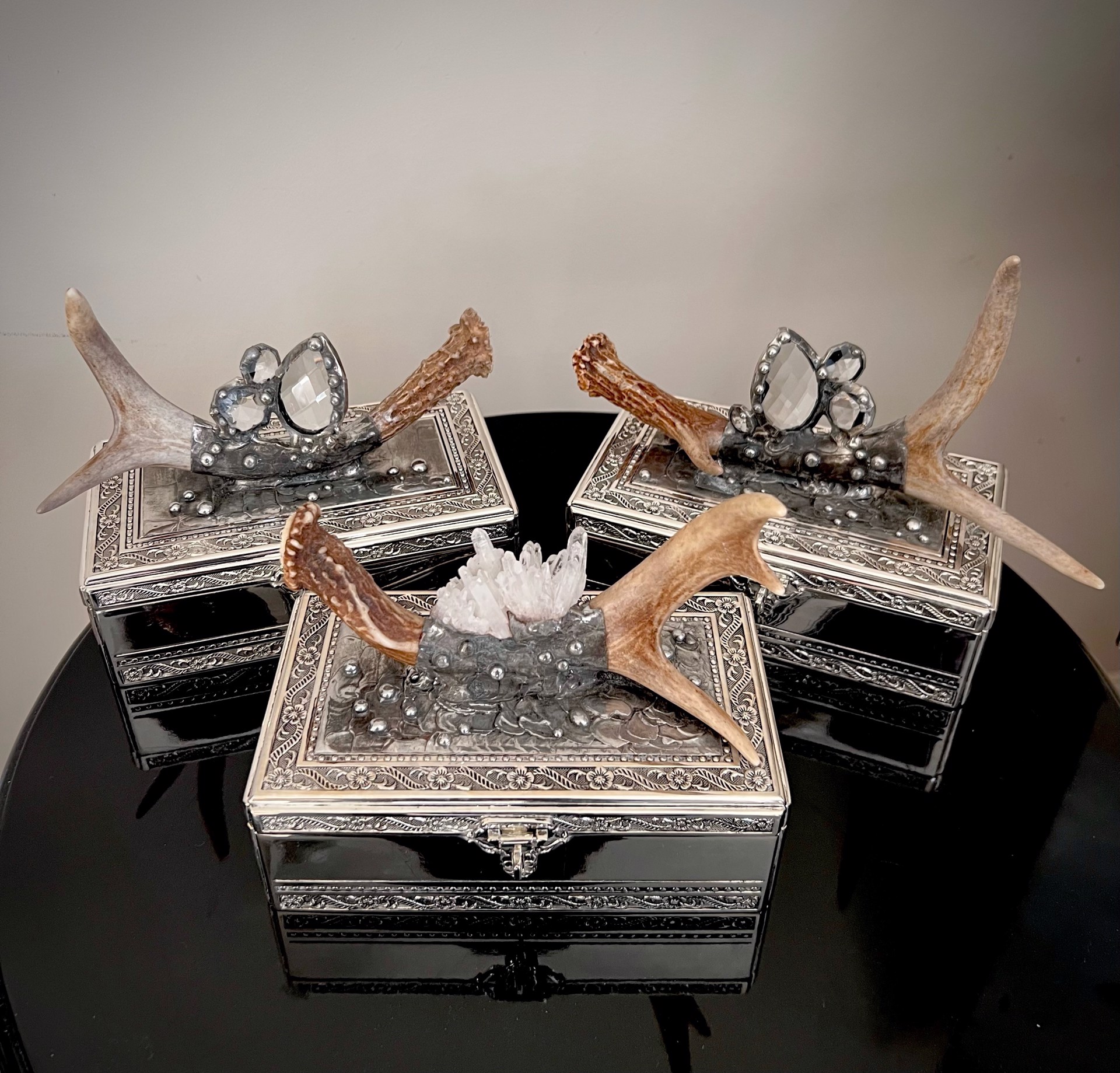 Silver Jewel Boxes with Antler Tops by Trinka 5 Designs